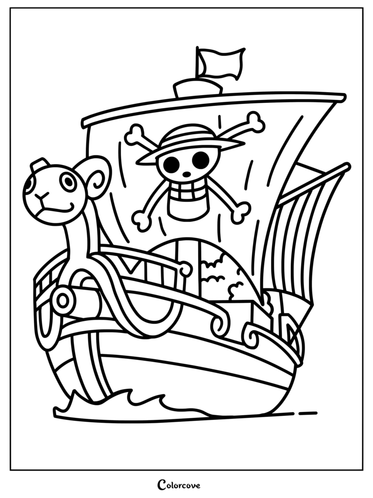 Digital illustration of the Going Merry, the first ship of the Straw Hat Pirates from the anime One Piece coloring page