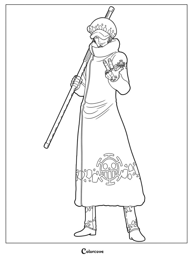 Printable coloring page of Trafalgar D. Water Law holding his sword