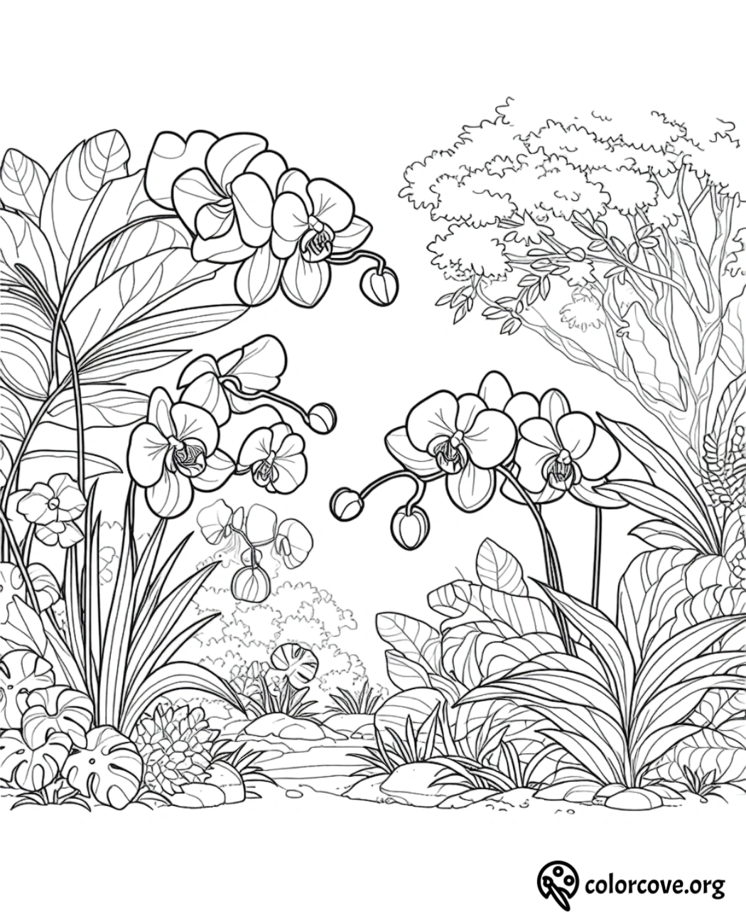 a coloring page of a jungle