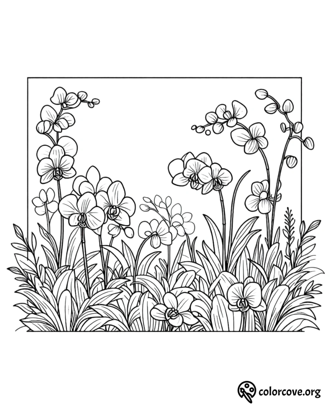 a drawing of flowers and grass