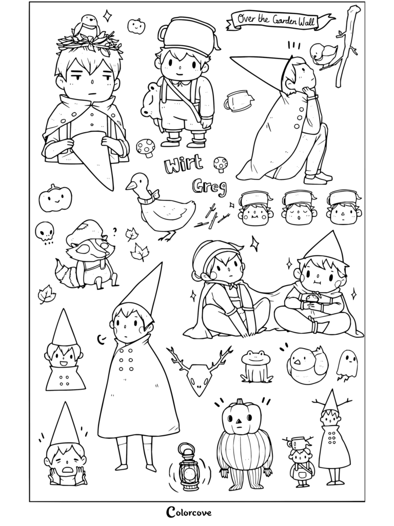 Dibujo para imprimir y colorear con una colección de garabatos de Wirt y Greg de Más allá del jardín.