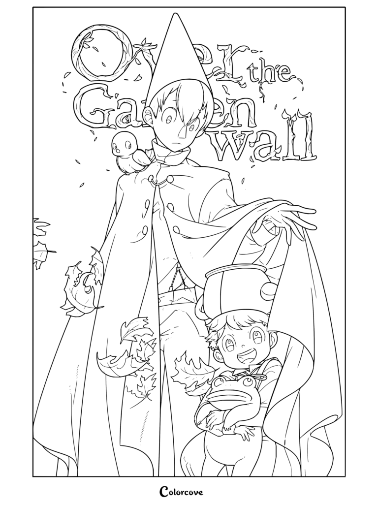 Dibujo para imprimir y colorear de Wirt y Greg con Beatriz y la rana en Más allá del jardín, con un detallado estilo de trazo lineal.
