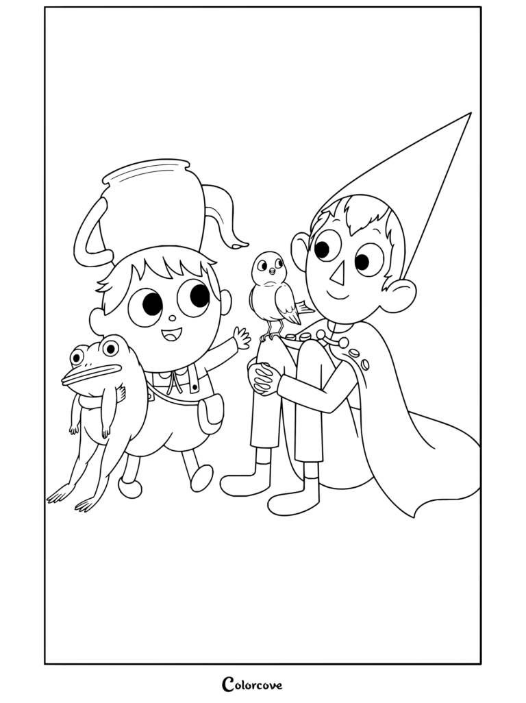 Dibujo para colorear de Más allá del jardín con Wirt, Greg, la rana y el azulejo
