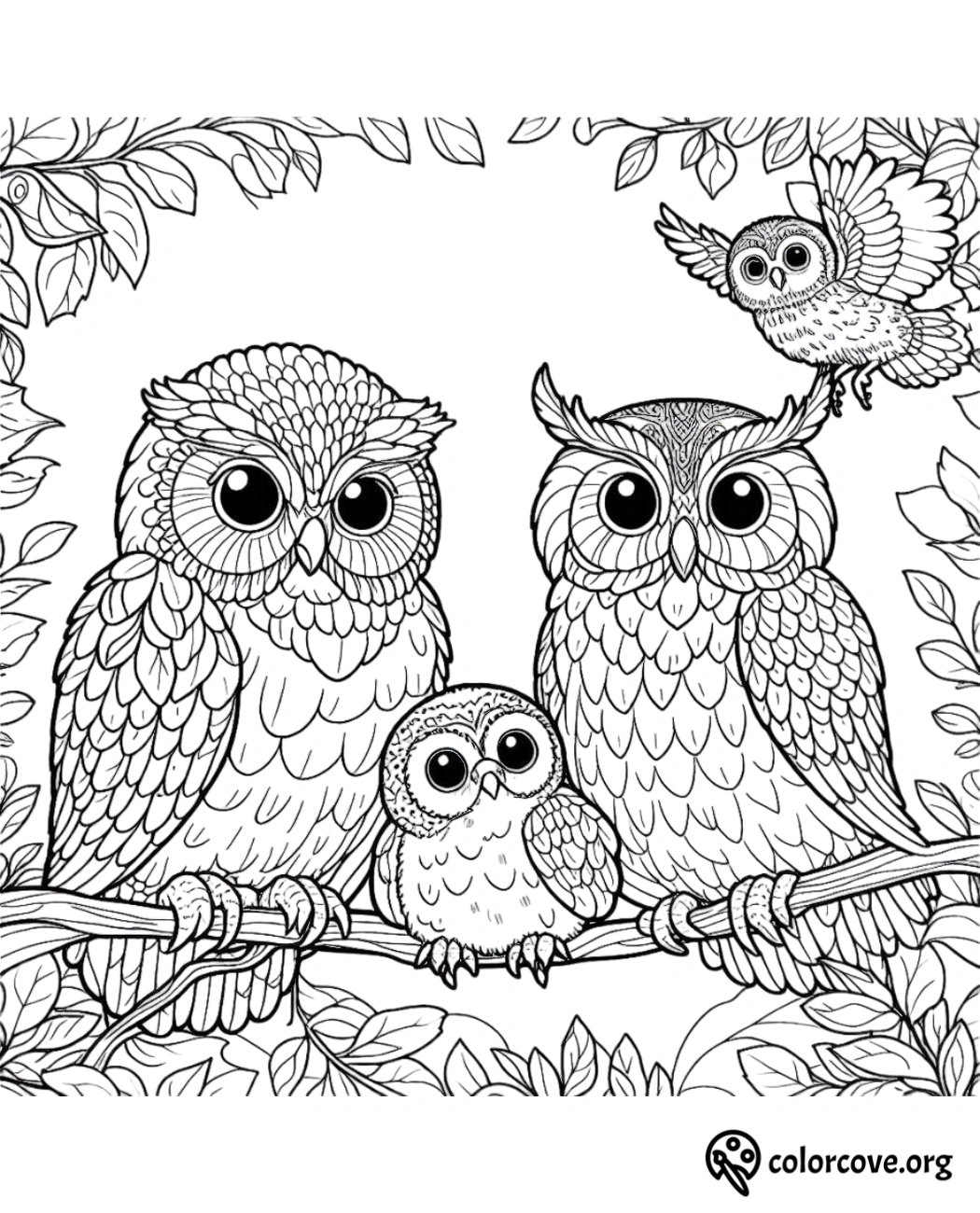 a group of owls on a branch