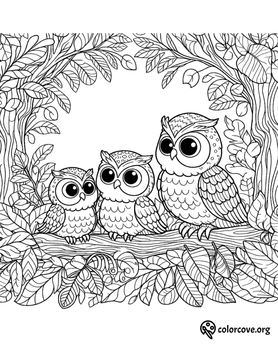 a group of owls sitting on a tree branch