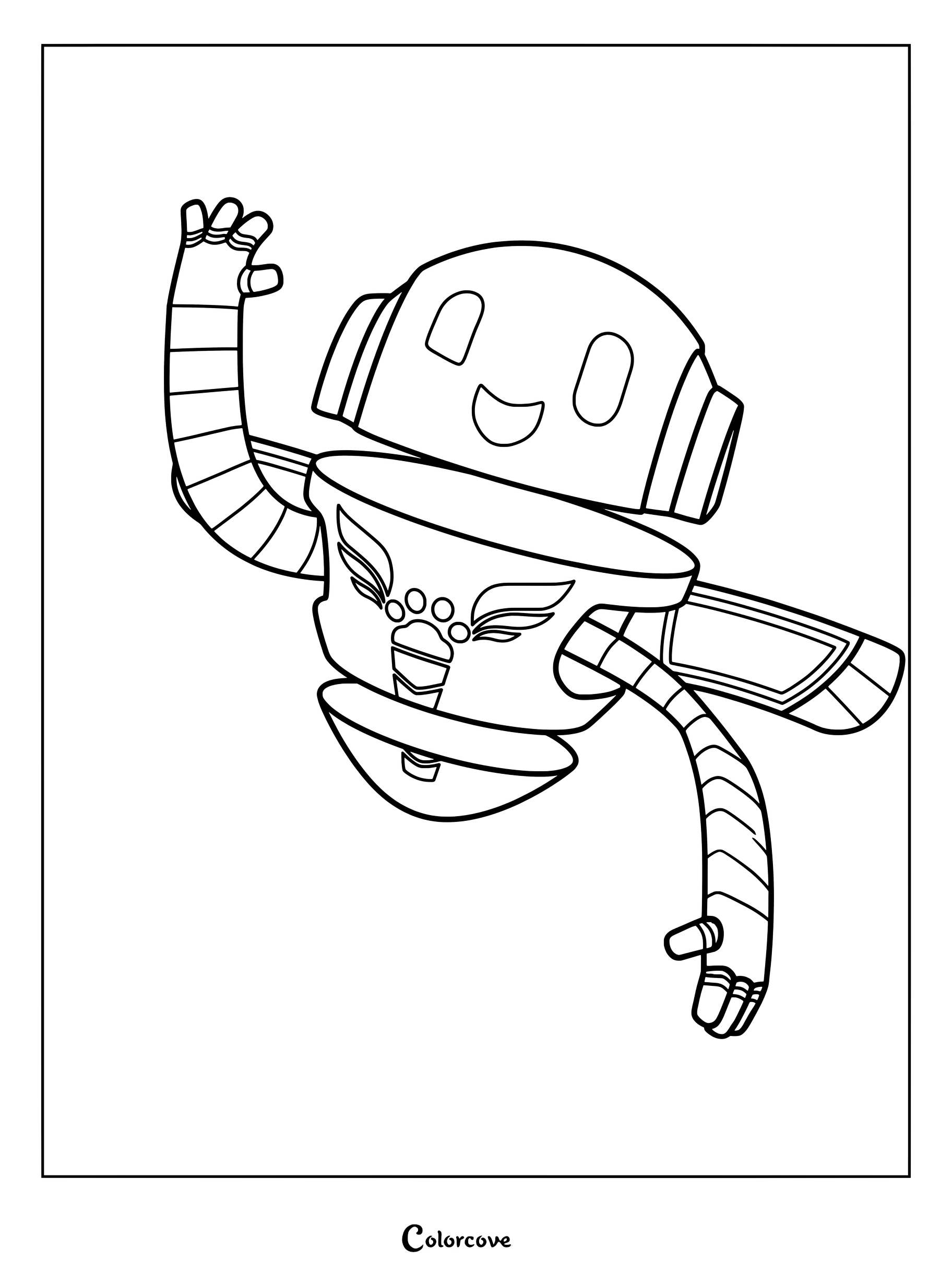 El Robot PJ saludando alegremente en este dibujo para colorear e imprimir de PJ Masks
