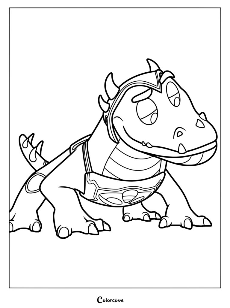 Dibujo para colorear del Lagarto de Poder de PJ Masks, una criatura con cuernos y armadura