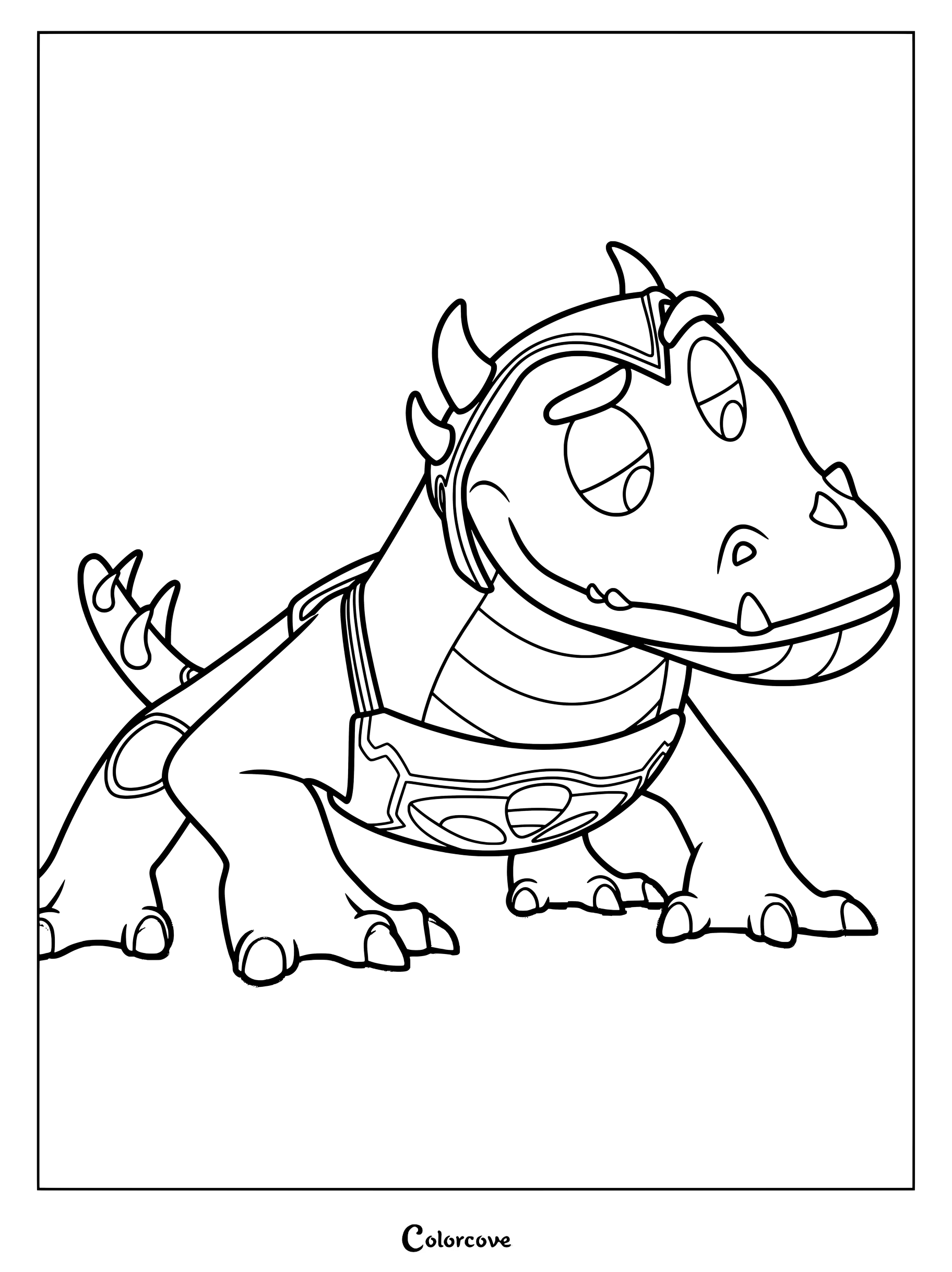 Dibujo para colorear del Lagarto de Poder de PJ Masks, una criatura con cuernos y armadura