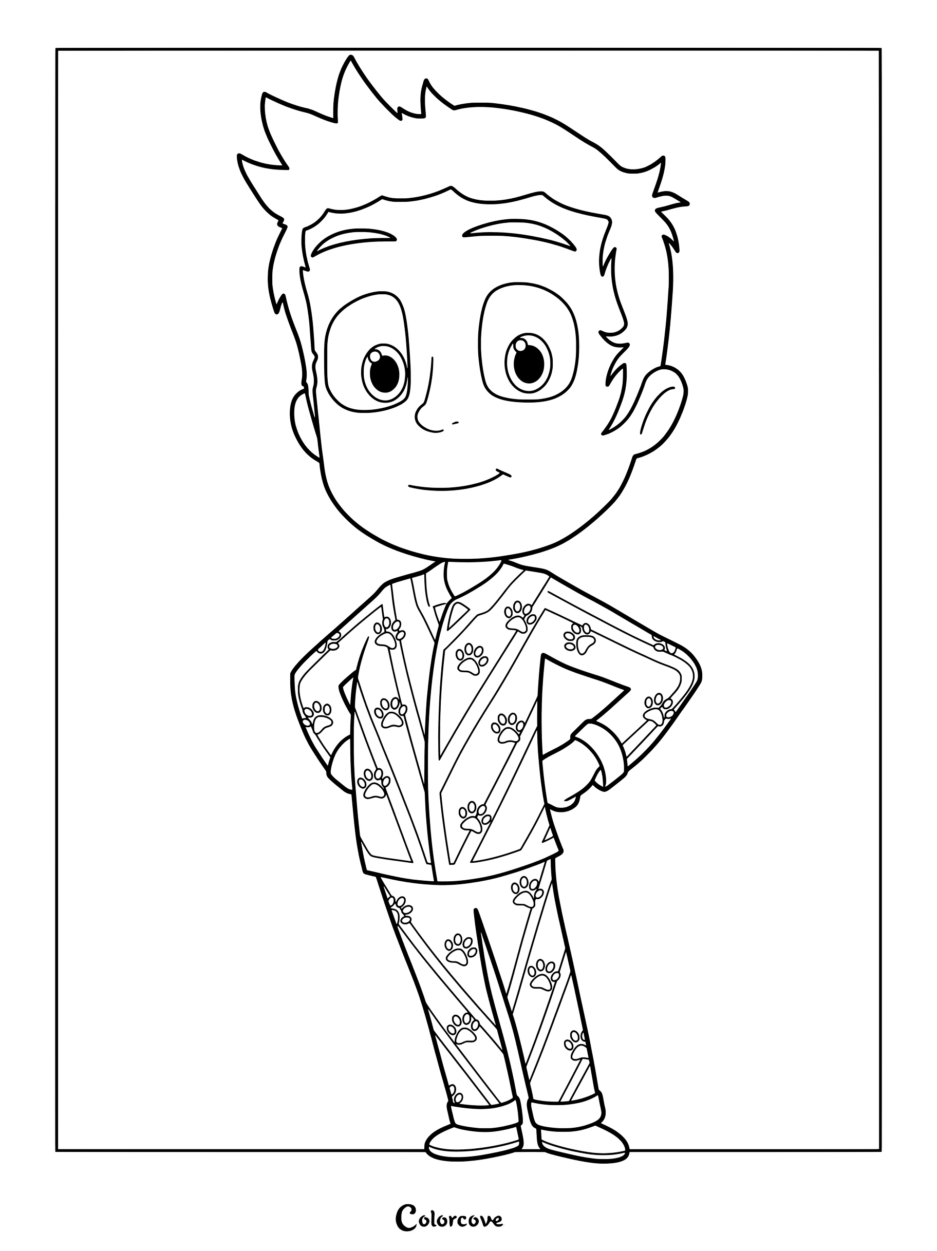 Dibujo para colorear de Connor con su pijama de la serie animada PJ Masks.