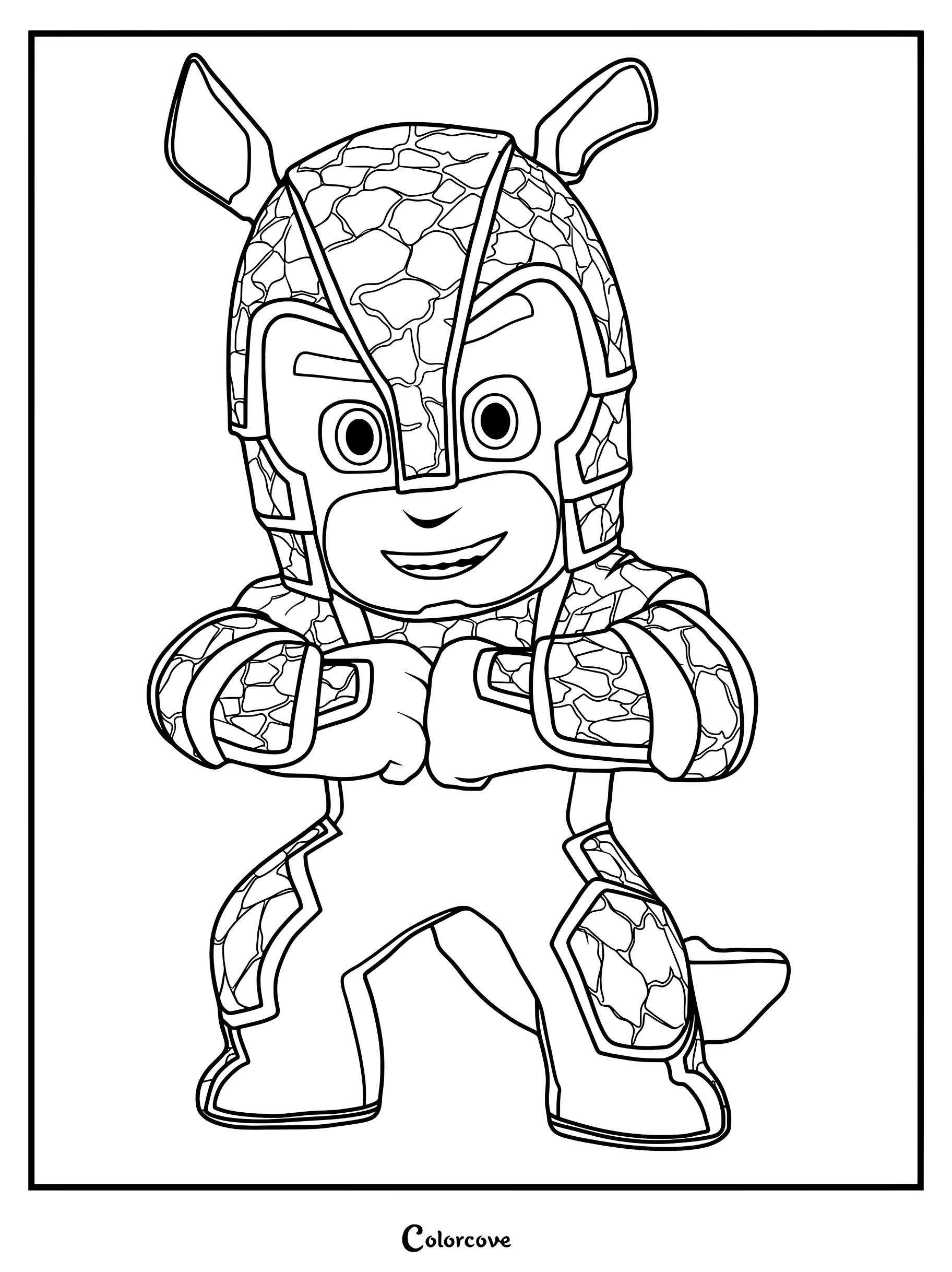 Dibujo para colorear de Armadylan, el superhéroe con aspecto de armadillo de PJ Masks