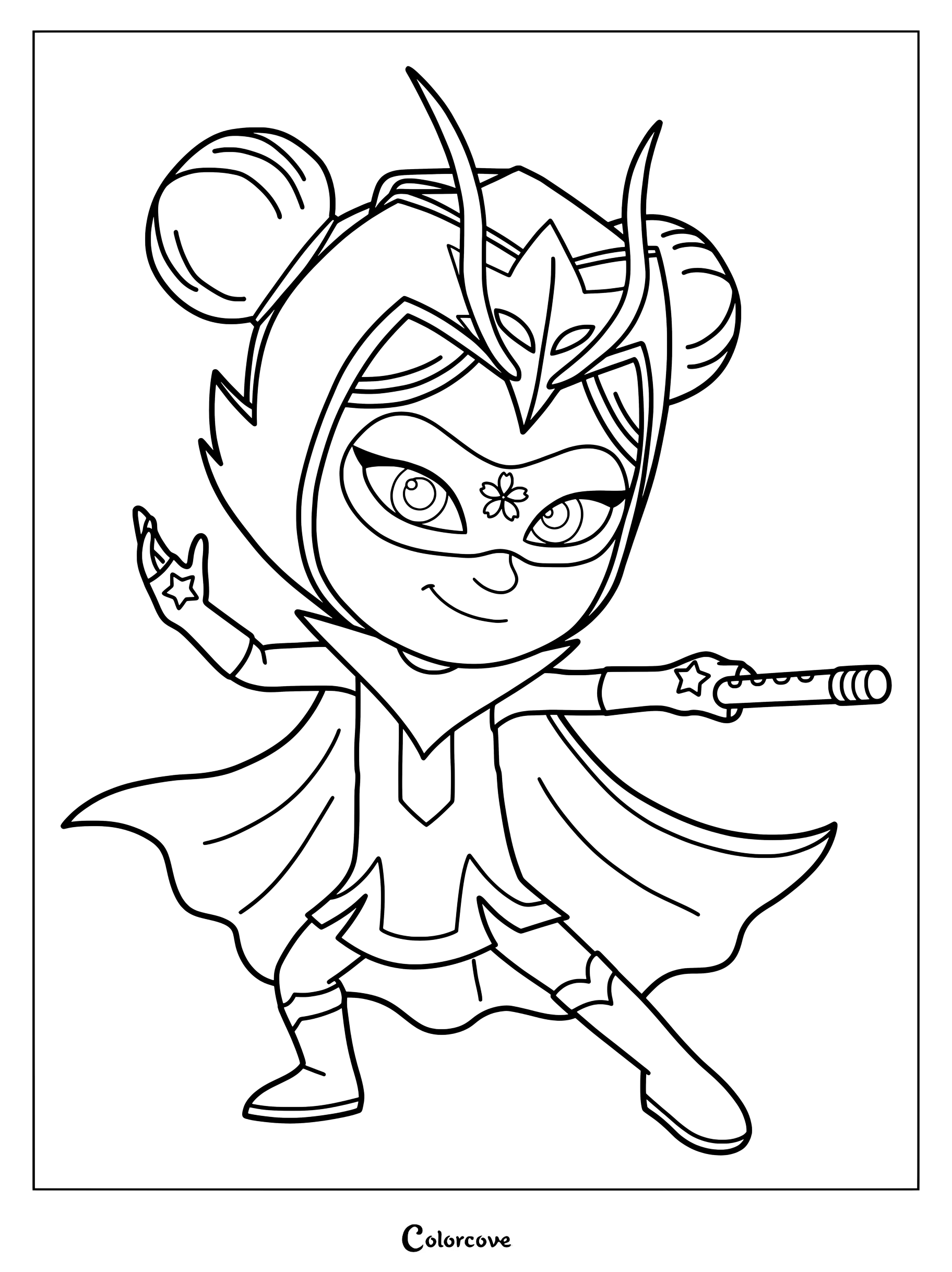 Dibujo para colorear de An Yu, la superheroína conocida como la Chica Dragón de la serie de televisión animada PJ Masks