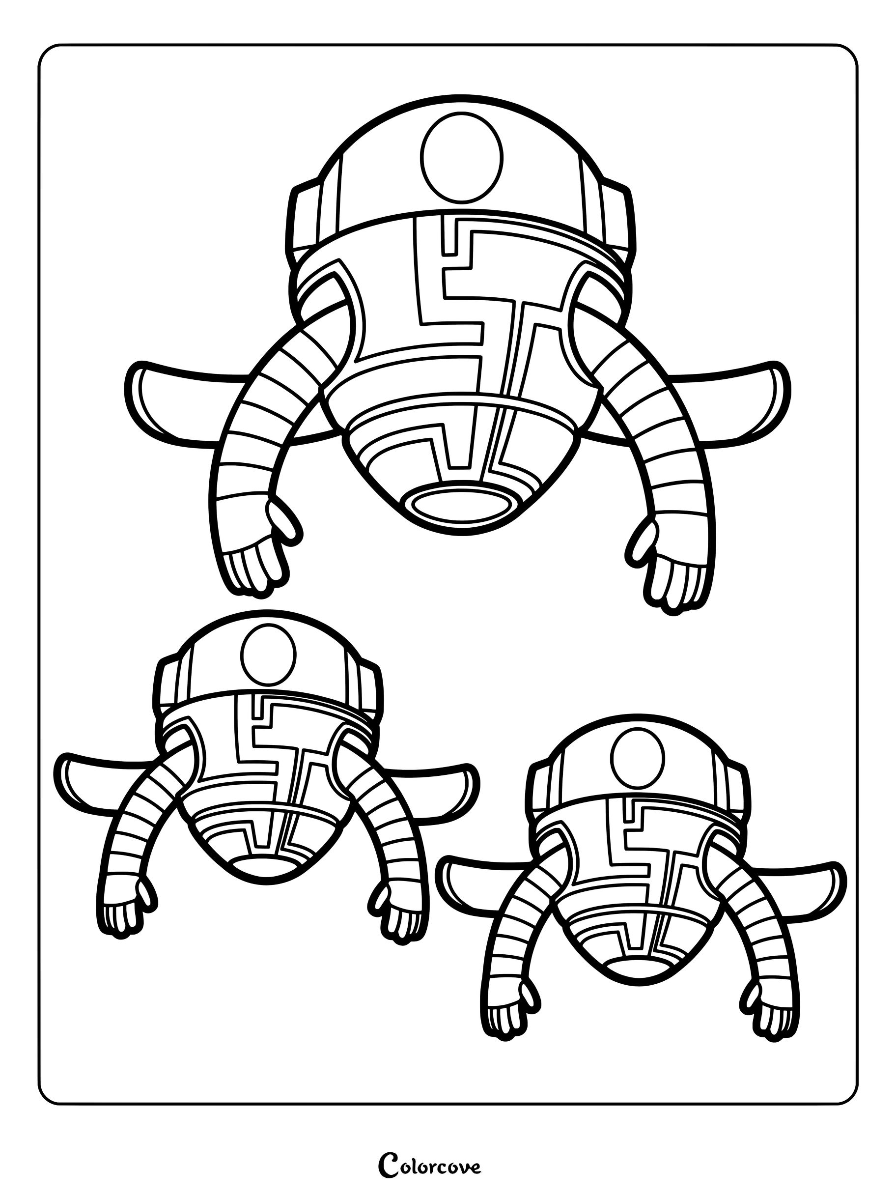 Dibujo para colorear de los Bots Voladores con tres drones robóticos de PJ Masks