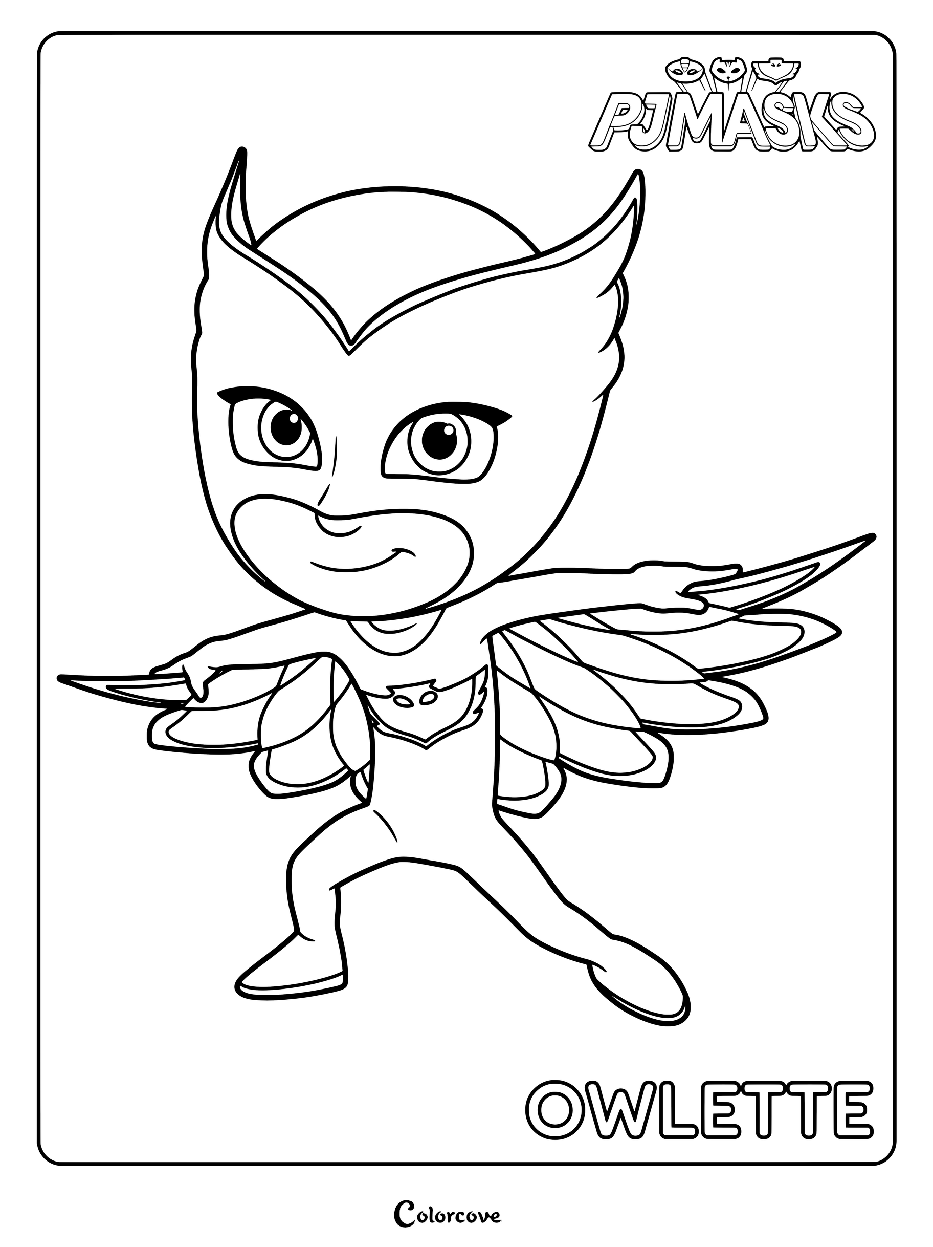 Dibujo para colorear de Buhíta en el que la superheroína despliega su capa en forma de alas