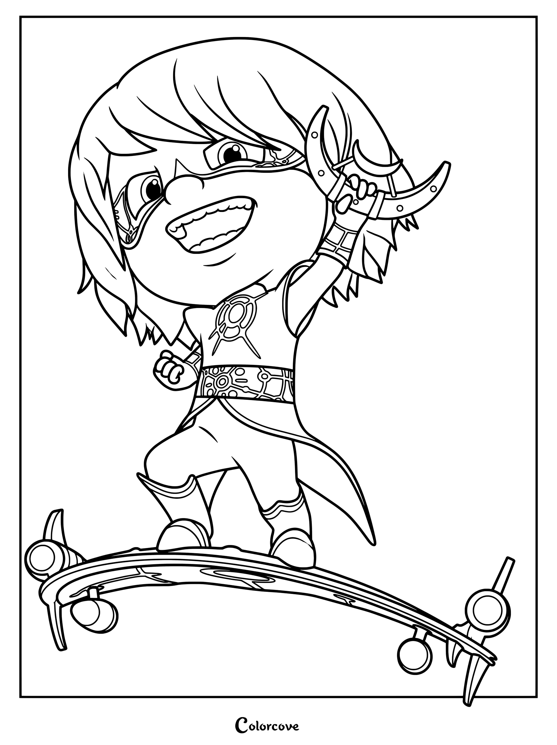 Chica Luna montando en su Luna Board en este dibujo para colorear de PJ Masks