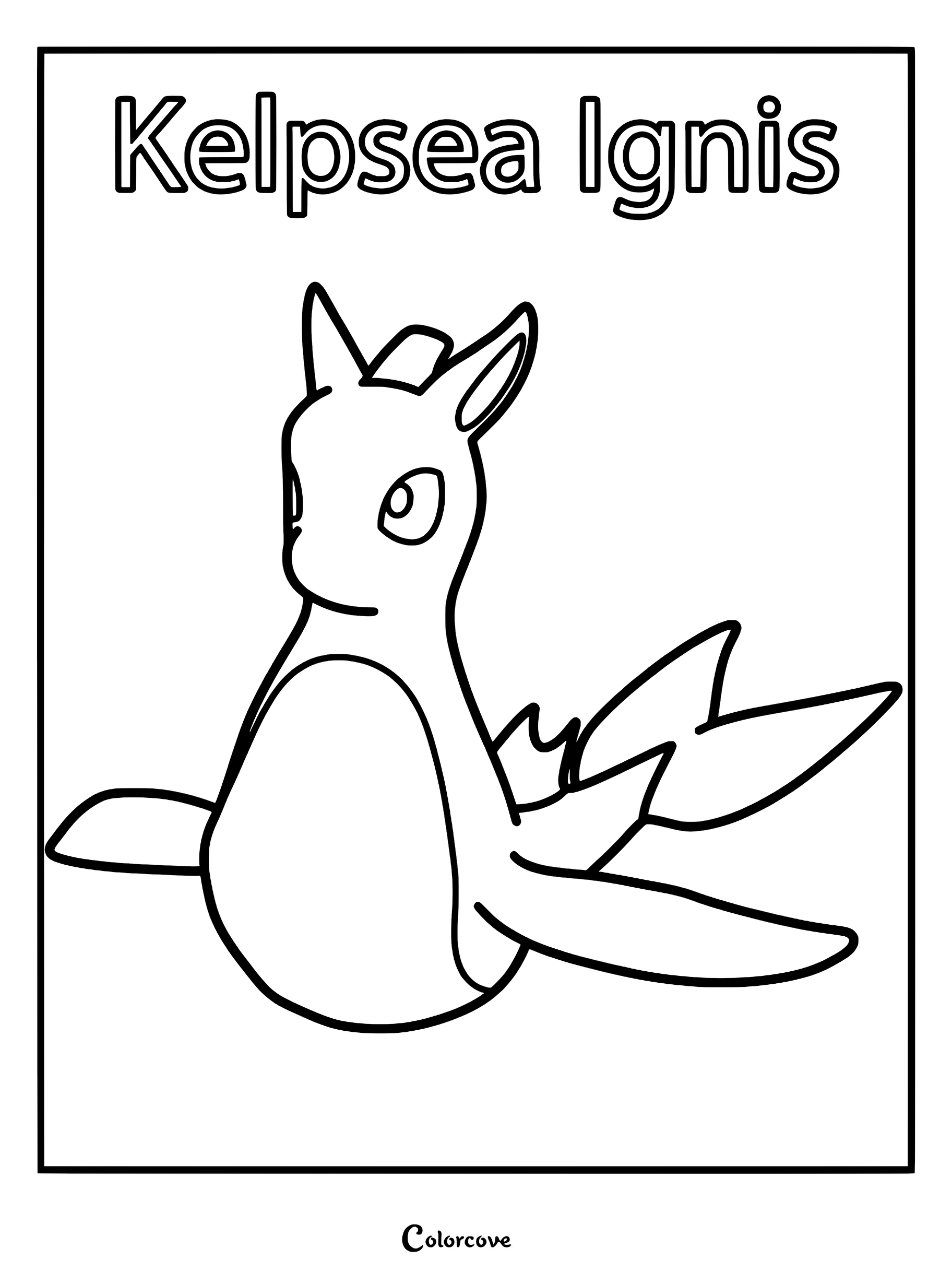 A printable coloring page featuring the Palworld creature Kelpsea Ignis with its distinct fins and ears.