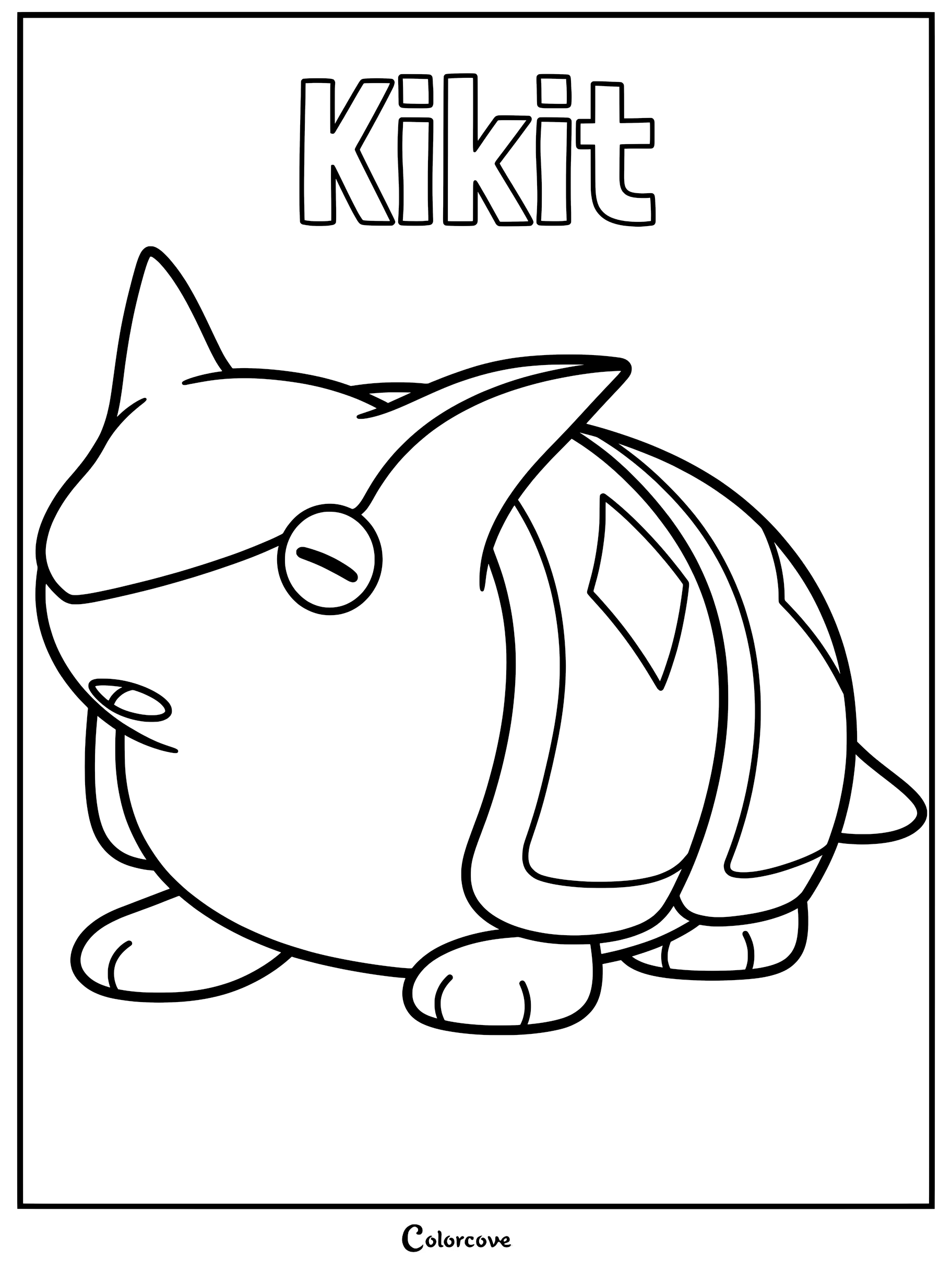 A printable coloring page featuring the Palworld creature Kikit with its distinct shell and pointed ears.