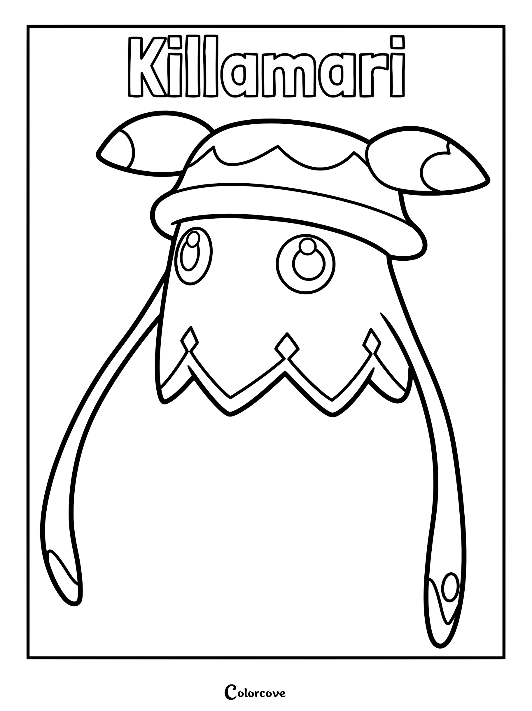 A printable coloring page featuring the jellyfish-like Pal Killamari with its signature bell-shaped head and long tentacles.
