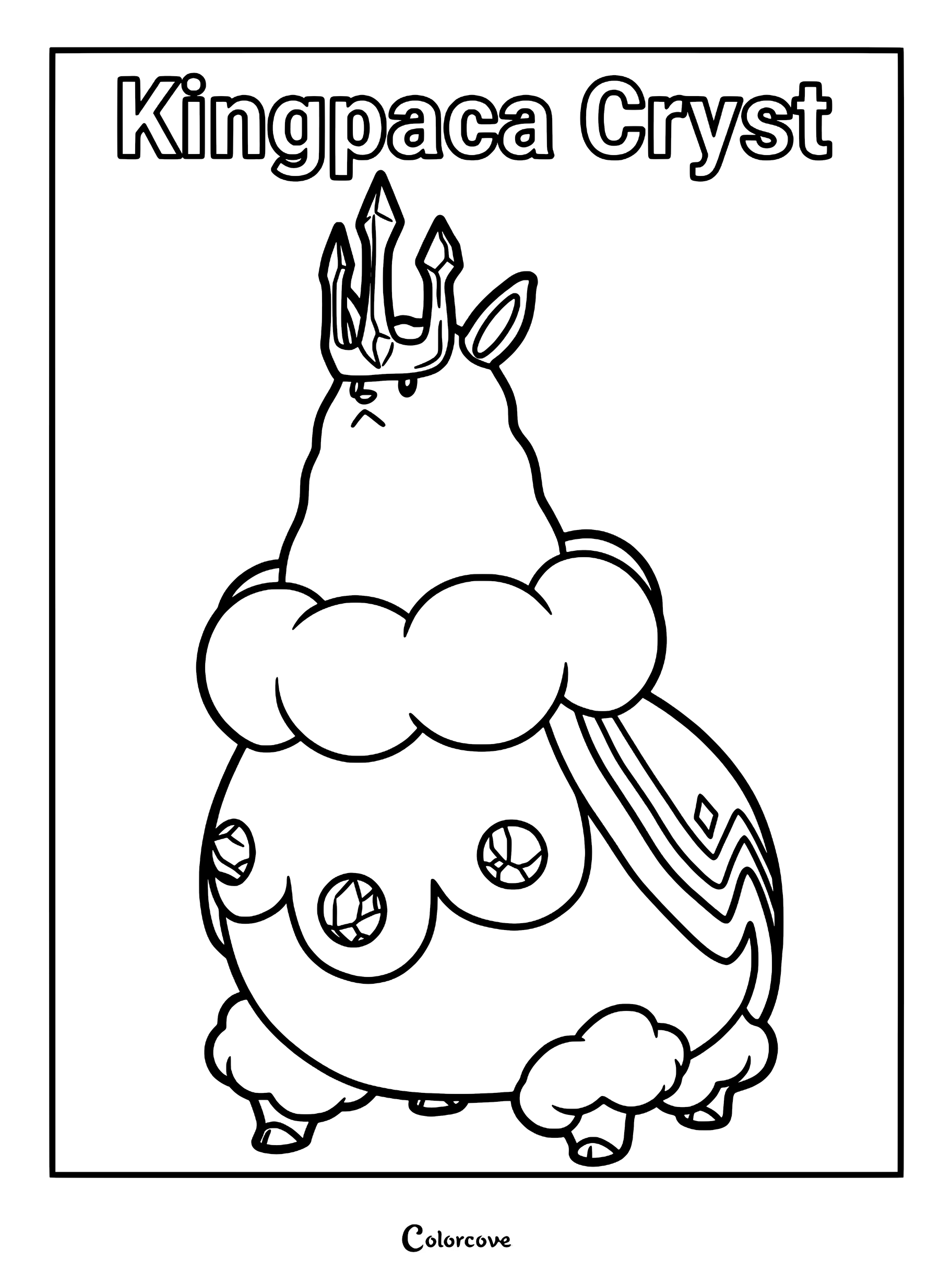 Kingpaca Cryst coloring page featuring the regal Pal with its signature crystal crown and fluffy coat.
