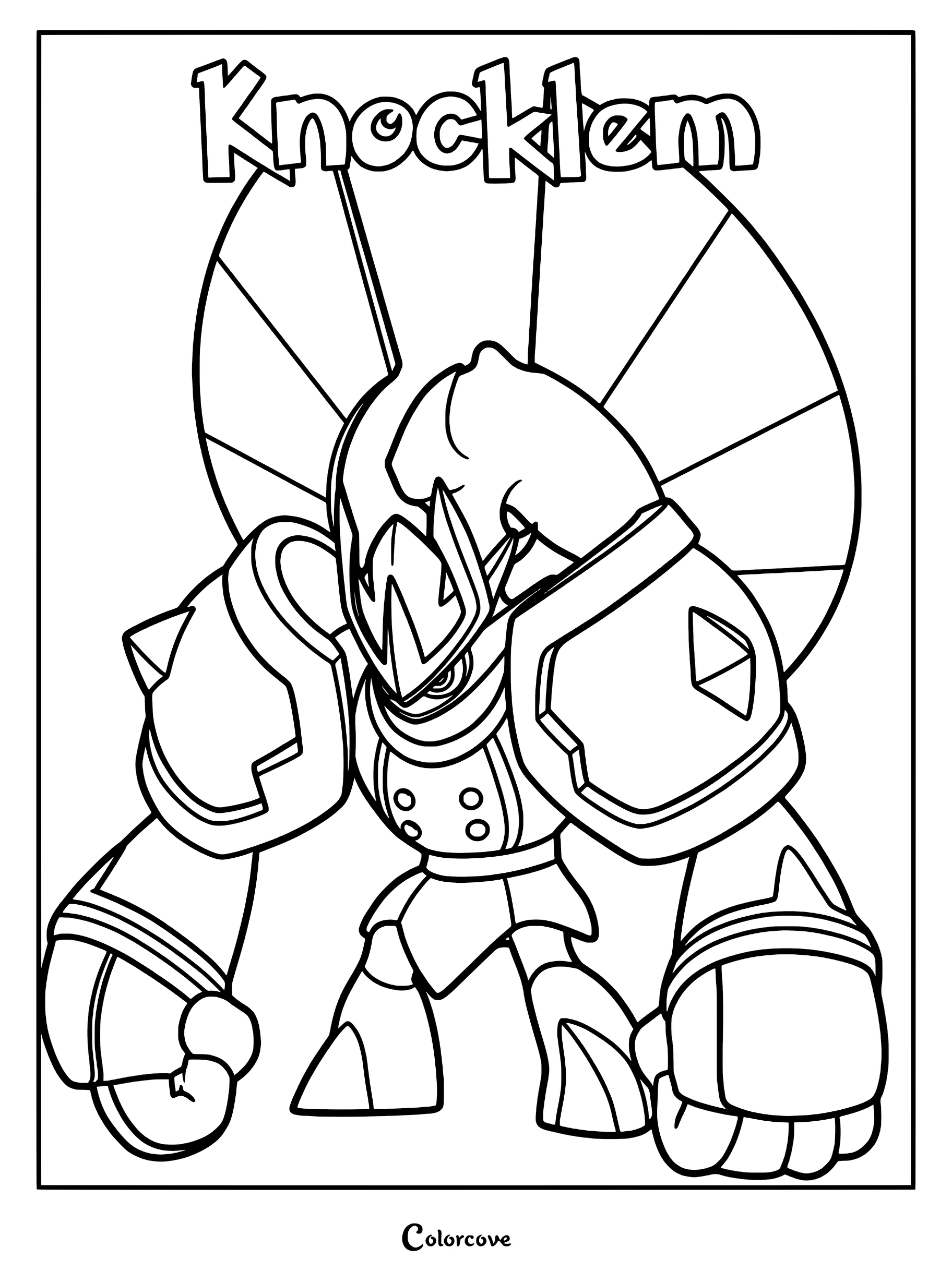 Knocklem from Palworld standing in a powerful pose, featured in a printable line art coloring page.
