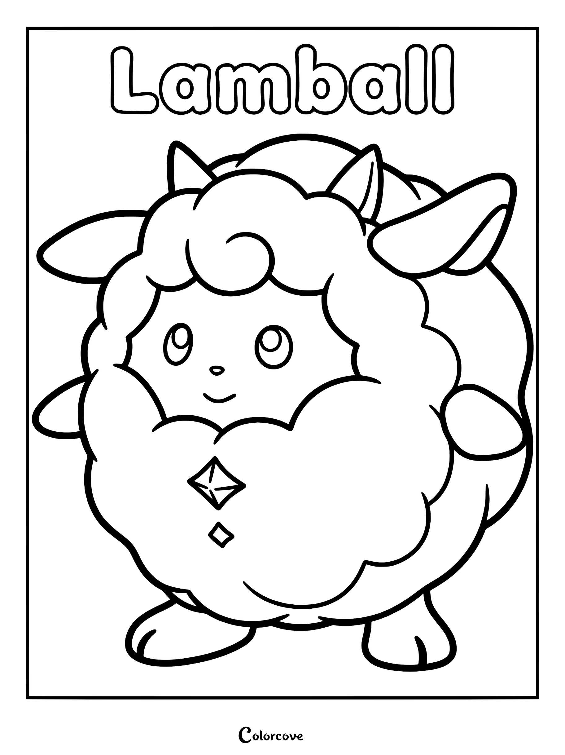 A printable coloring page featuring the round, fluffy Pal Lamball with its signature woolly texture and small horns.
