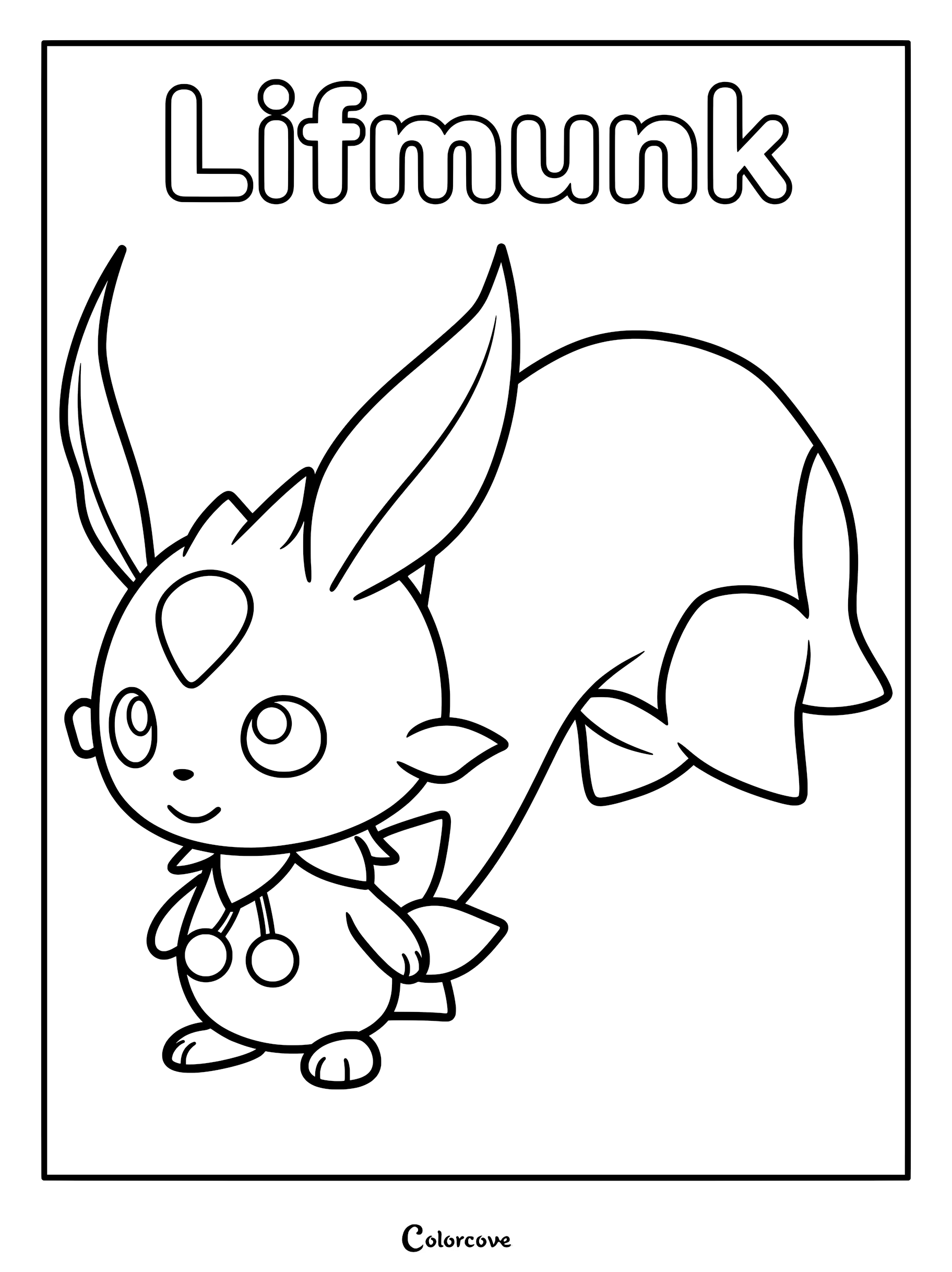 Lifmunk from Palworld standing with its large ears and bushy tail in a printable coloring page format.