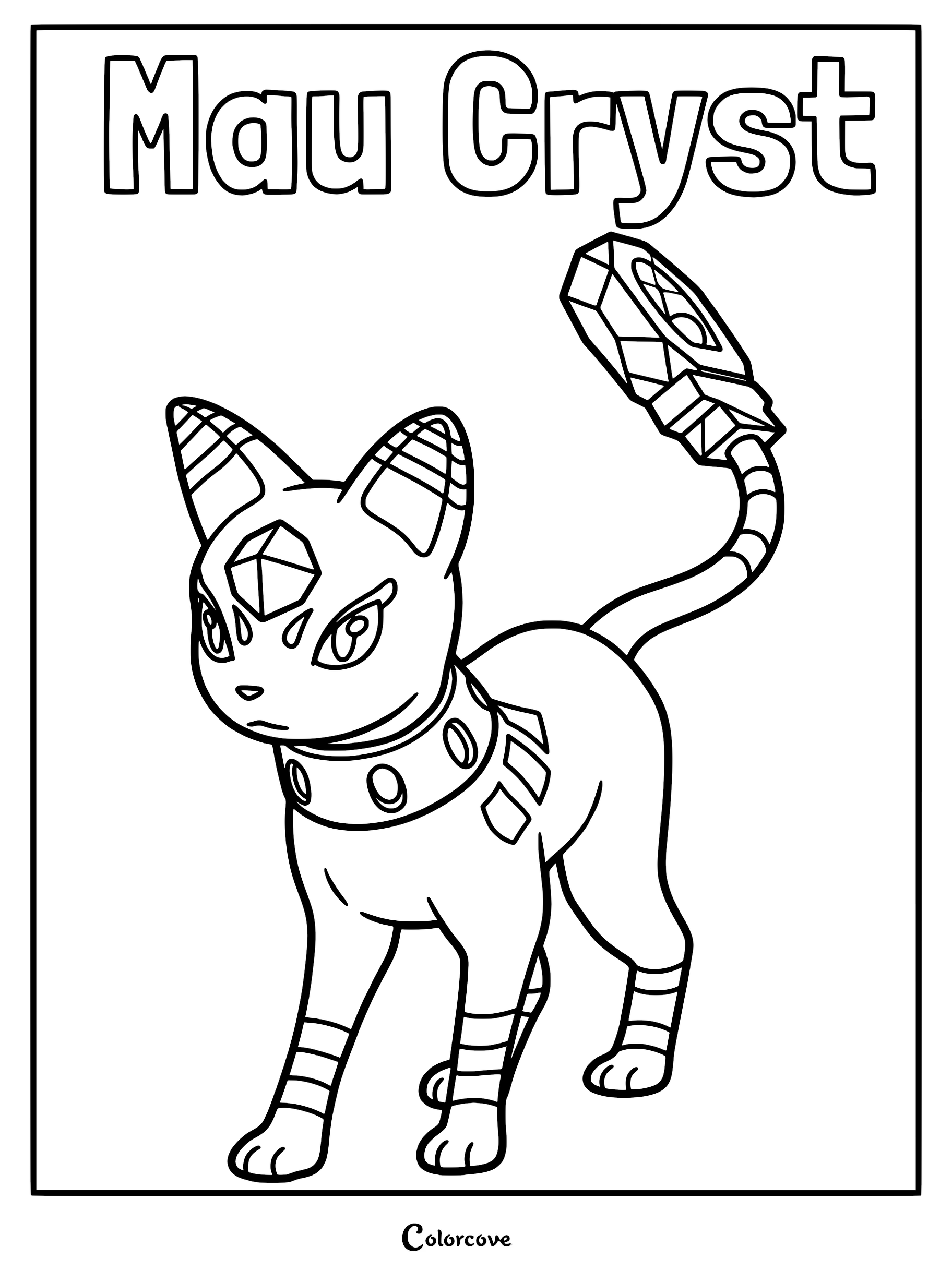 Mau Cryst from Palworld standing with its crystal-tipped tail raised in this printable coloring page.