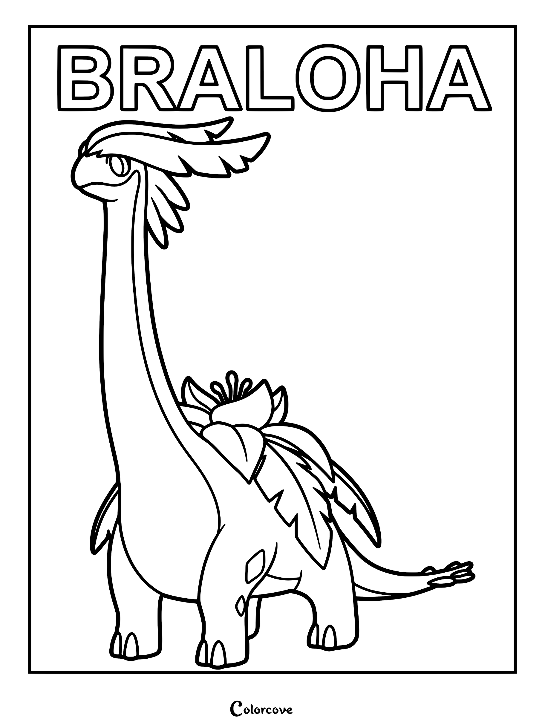 Braloha Palworld character with a long neck and floral back features in a printable coloring page.