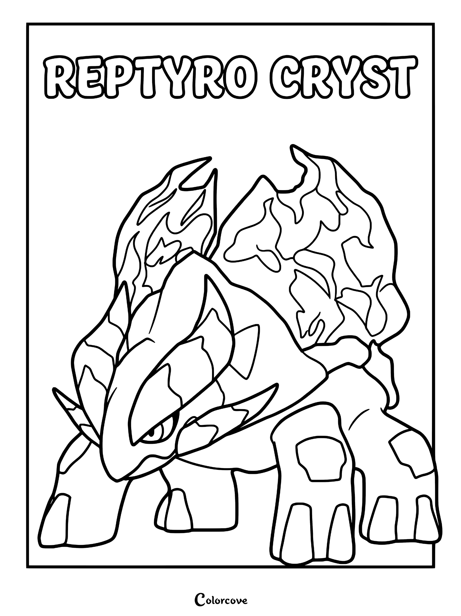 A detailed line art coloring page of the Palworld creature Reptyro Cryst, featuring its crystalline back and sturdy, quadrupedal stance.