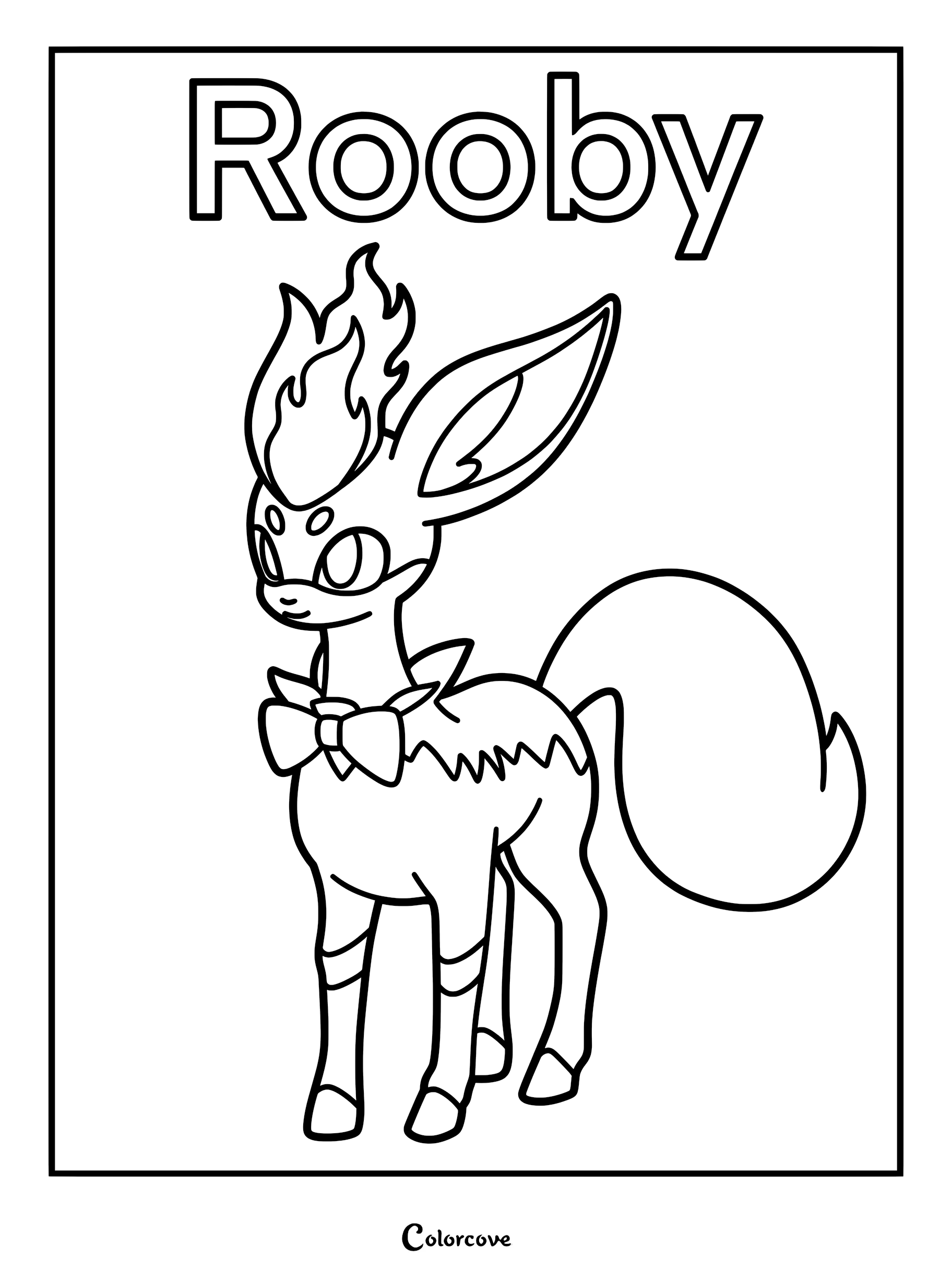 Rooby from Palworld standing in a simple pose, featuring a flame-like crest and bow tie, ready for a coloring page project.