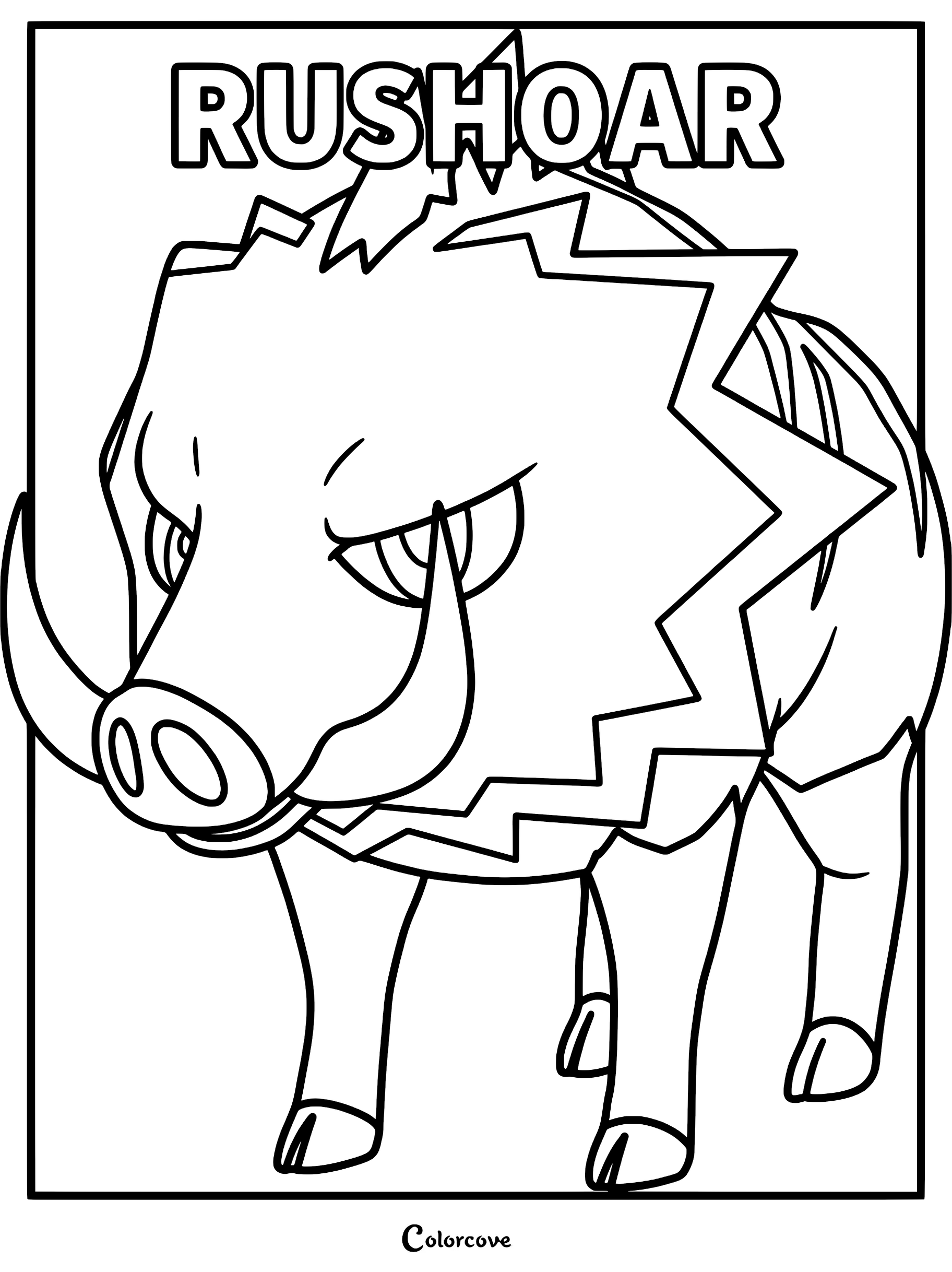 Rushoar from Palworld with sharp tusks and jagged fur patterns in a printable coloring page format.