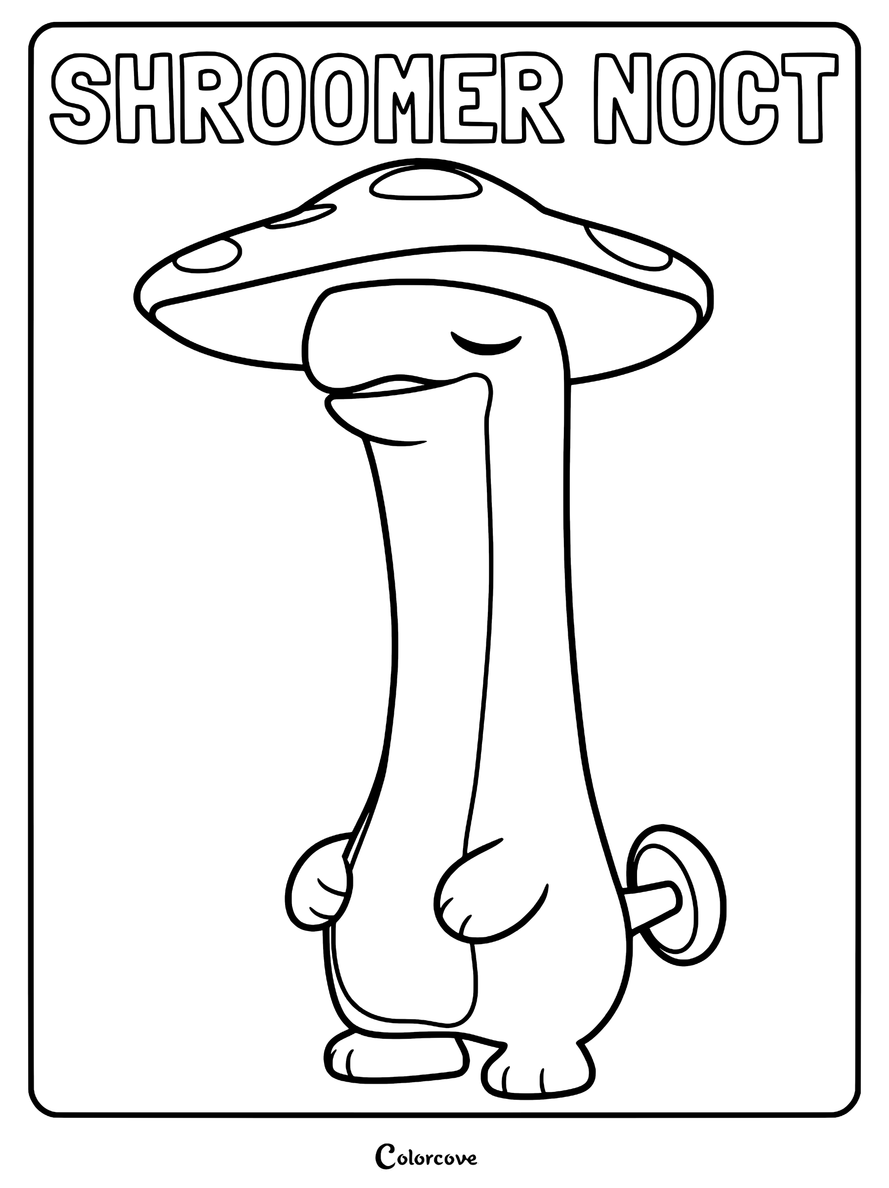 A printable coloring page featuring the Palworld character Shroomer Noct with its signature mushroom cap and long neck.
