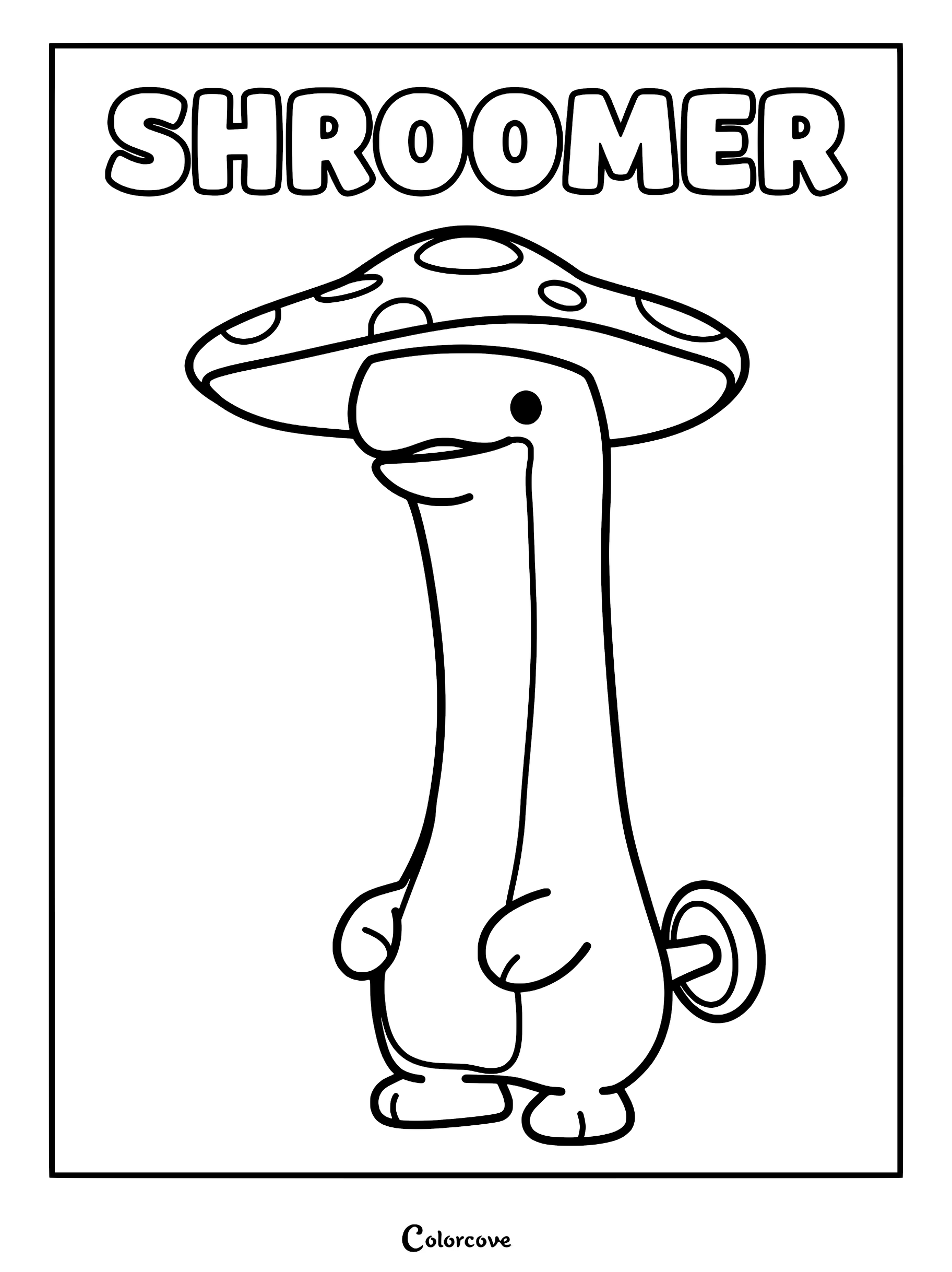 A printable coloring page featuring the Palworld character Shroomer with its distinct mushroom cap and long neck.