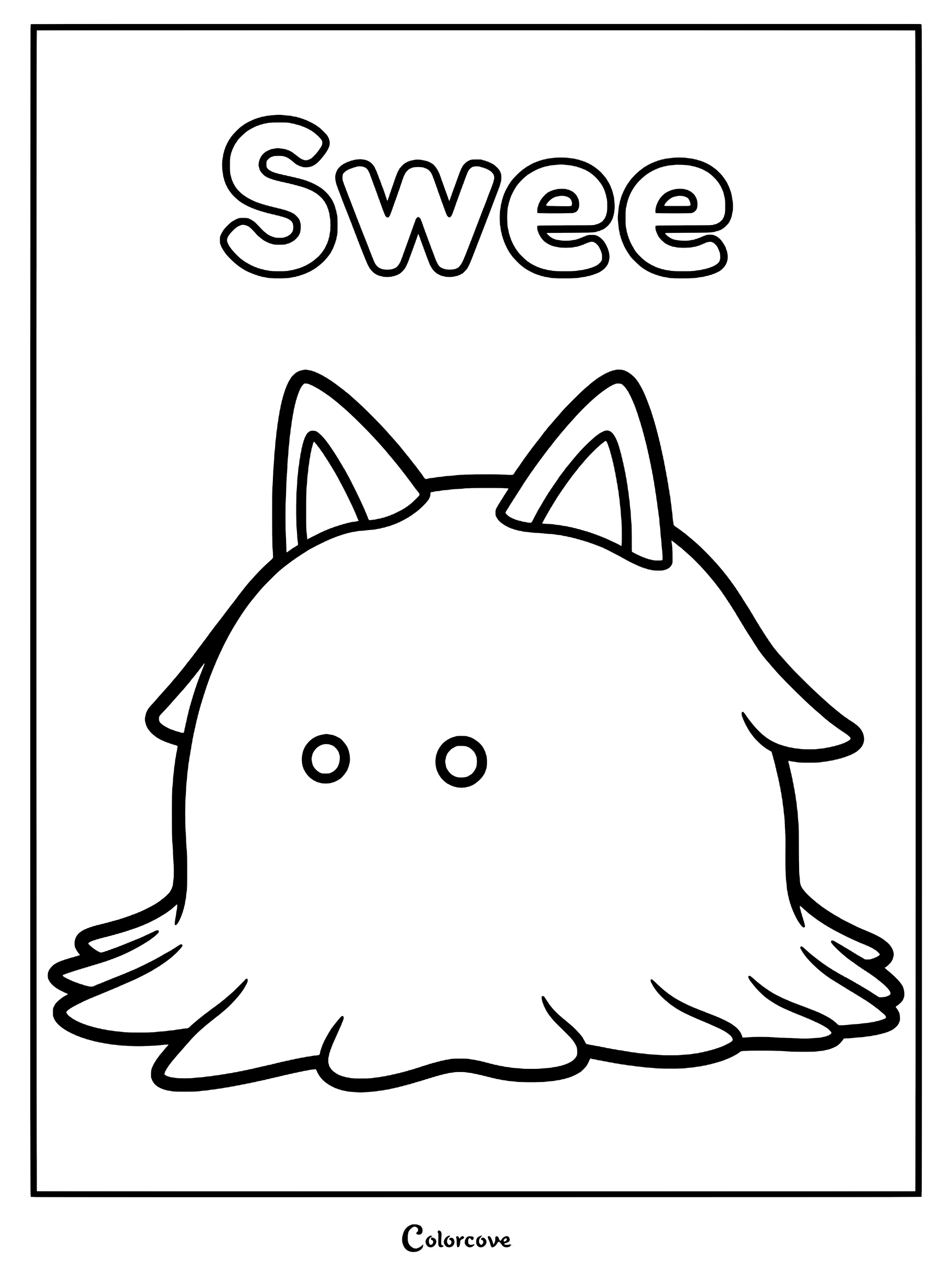 A simple line art coloring page of the Palworld character Swee with its signature rounded body and pointed ears.