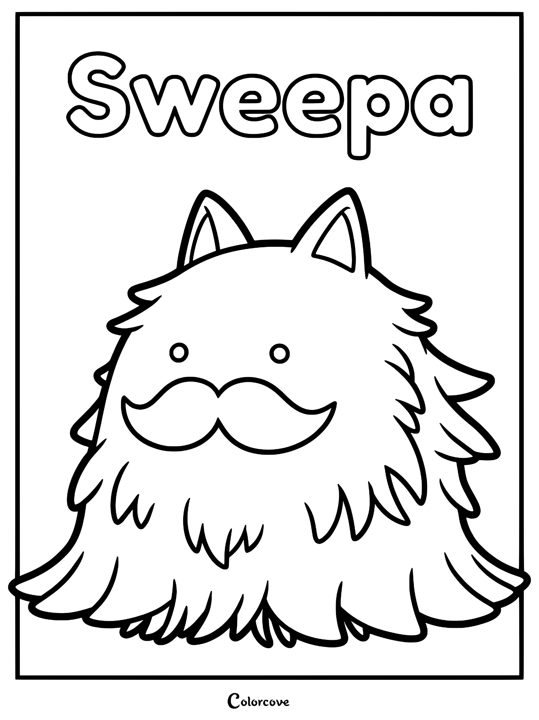 Sweepa from Palworld featuring its signature mustache and fluffy fur in a printable coloring page format.