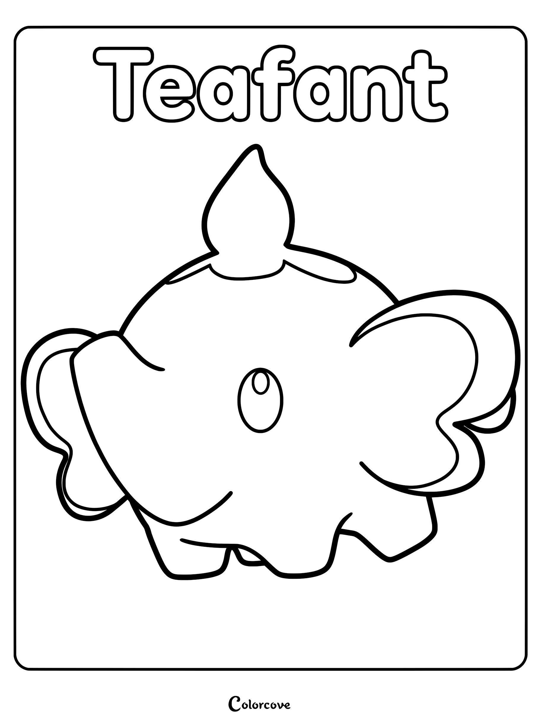 A simple line art coloring page of the Palworld character Teafant with its signature teapot-like head and elephant ears.