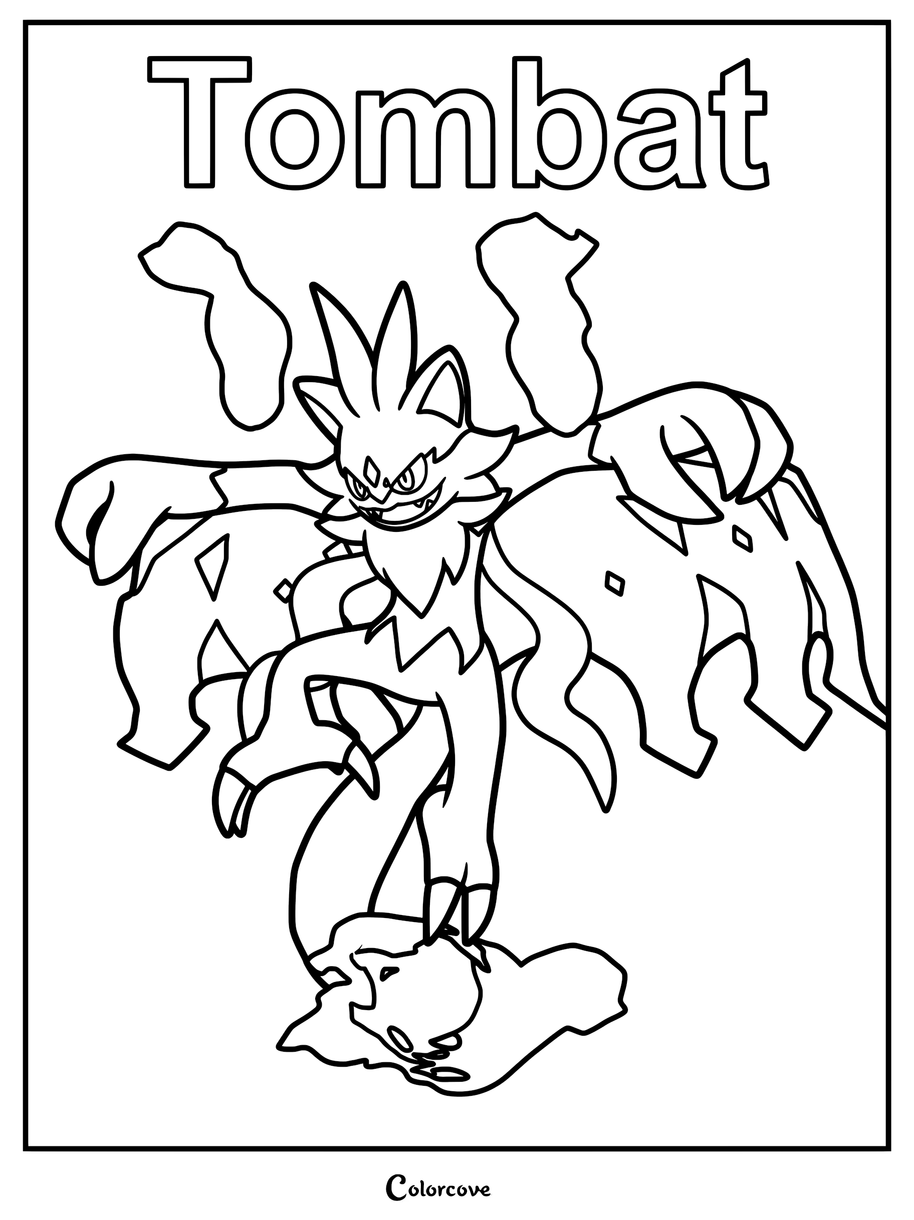 Tombat from Palworld with large wings and sharp claws in a printable coloring page format.