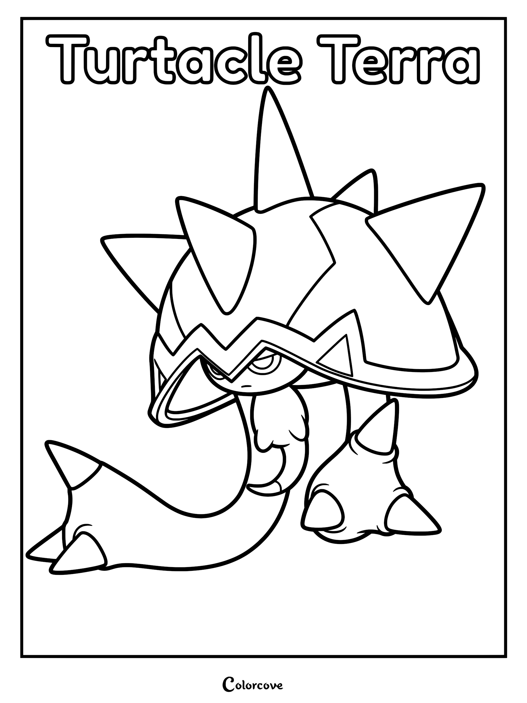 Turtacle Terra Palworld character with a spiked shell in a printable coloring page format.