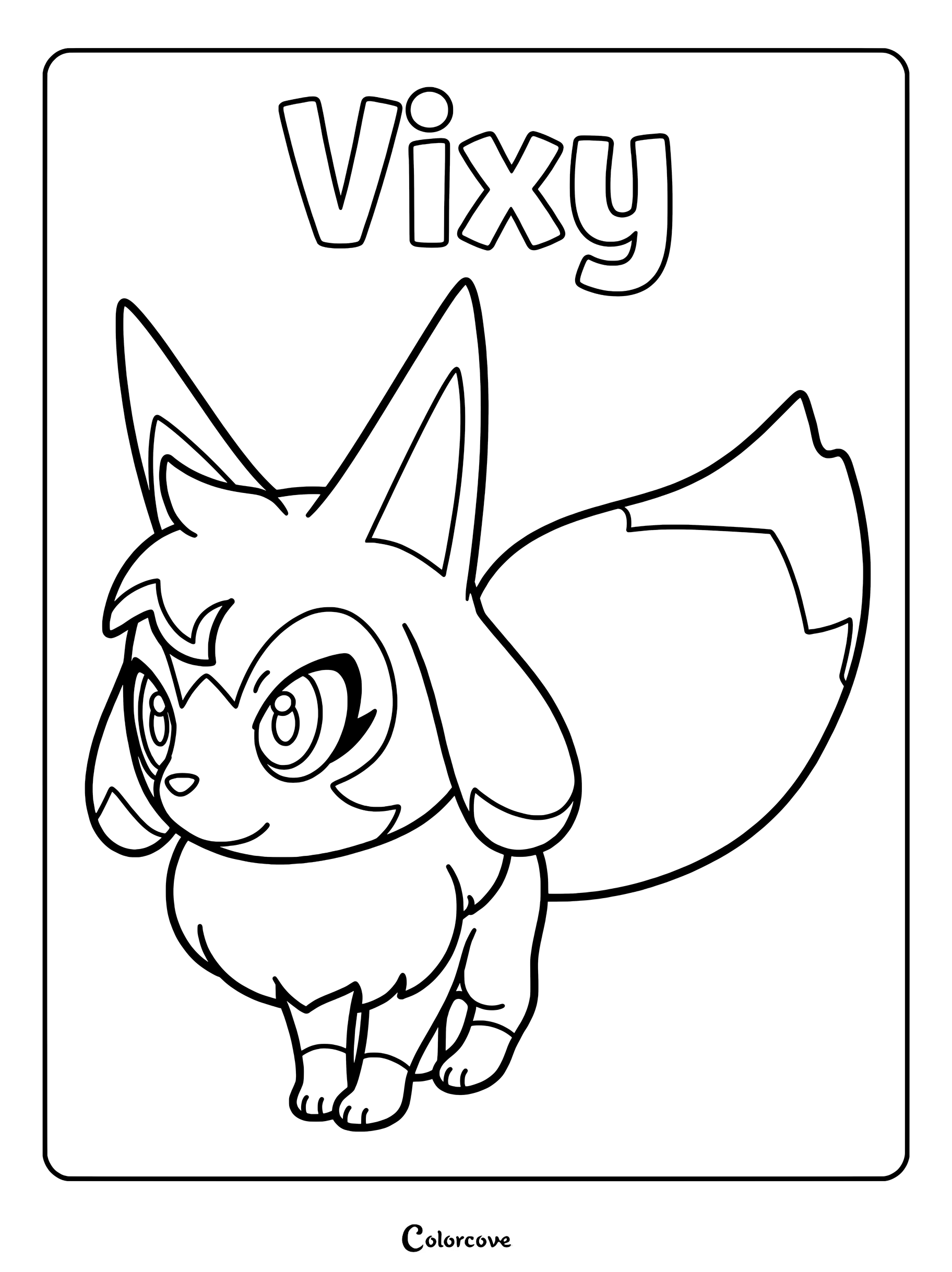Vixy from Palworld standing with a large fluffy tail in this printable coloring page