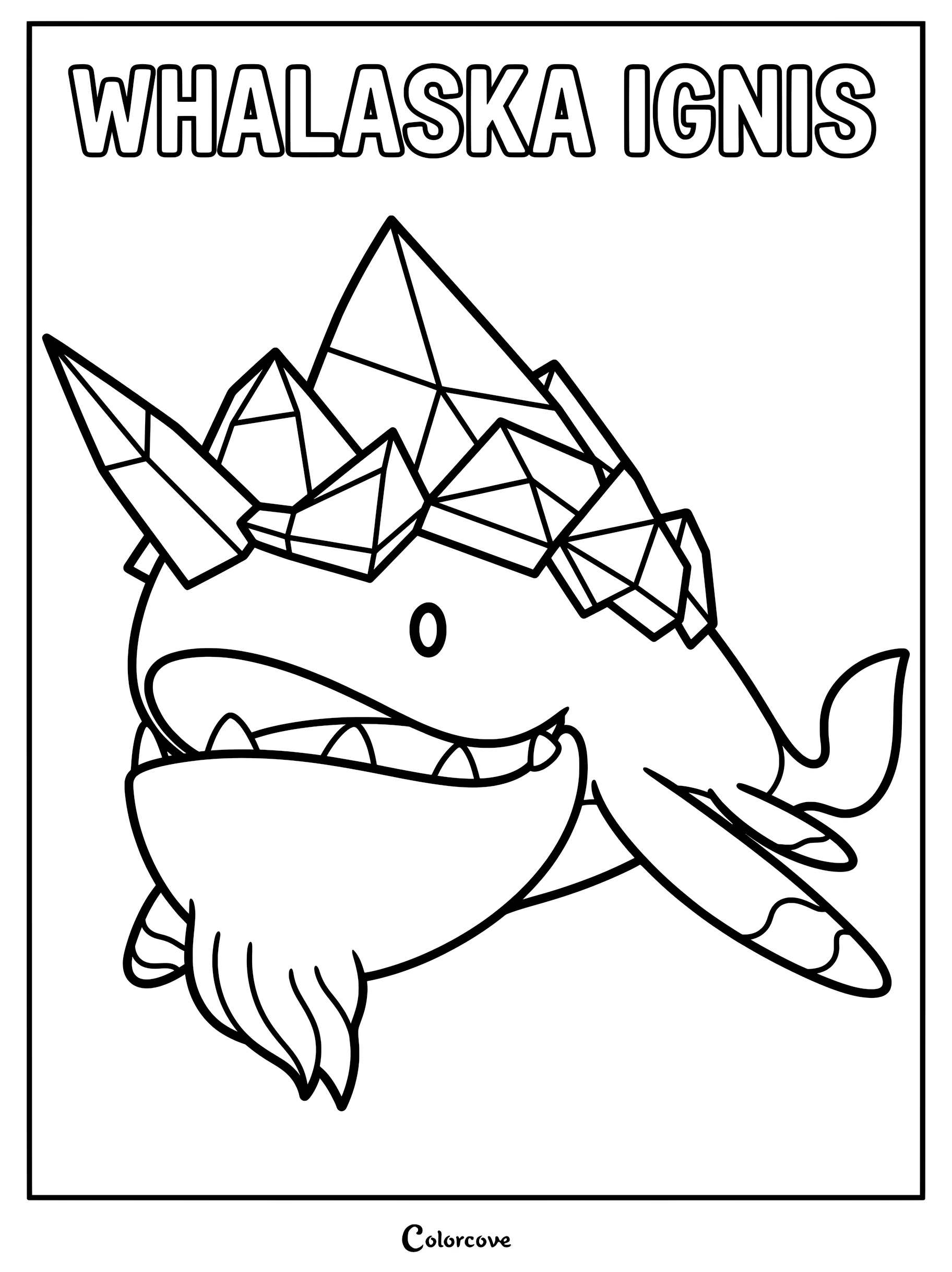 Whalaska Ignis with sharp crystal spikes on its back in a printable coloring page format.