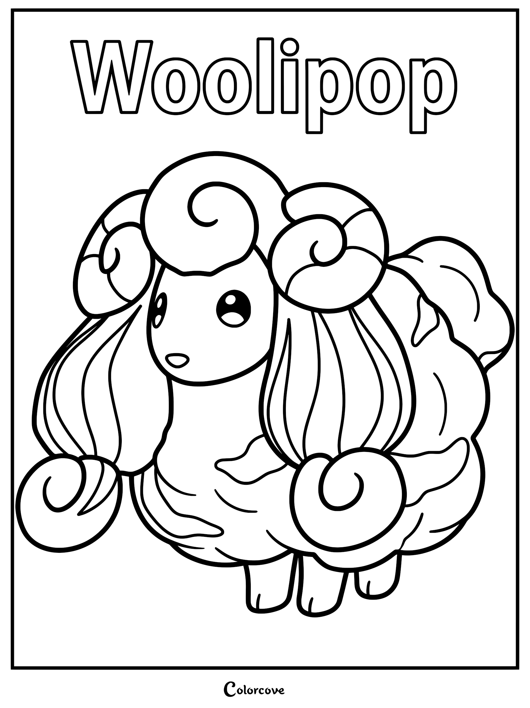 A printable coloring page featuring the Palworld Pal Woolipop with its signature curly wool and horns.