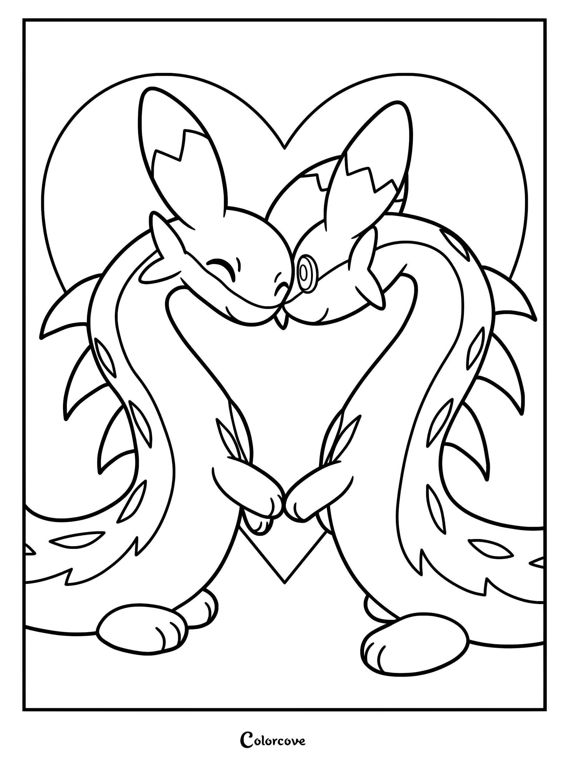Two Chillet Pals forming a heart shape with their bodies in this printable coloring page.