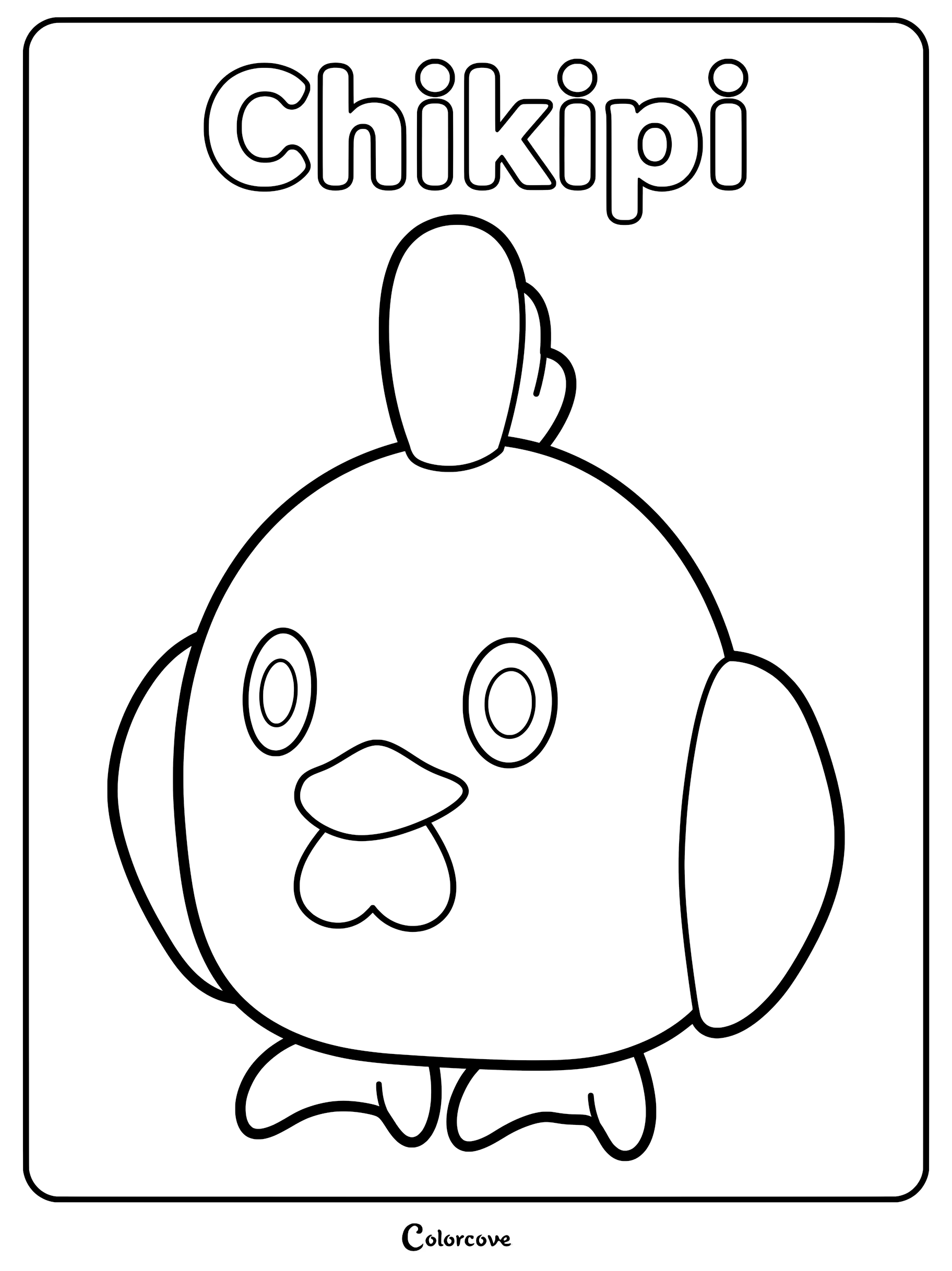 A simple line art coloring page featuring the round, chicken-like Pal Chikipi with its signature crest and beak.