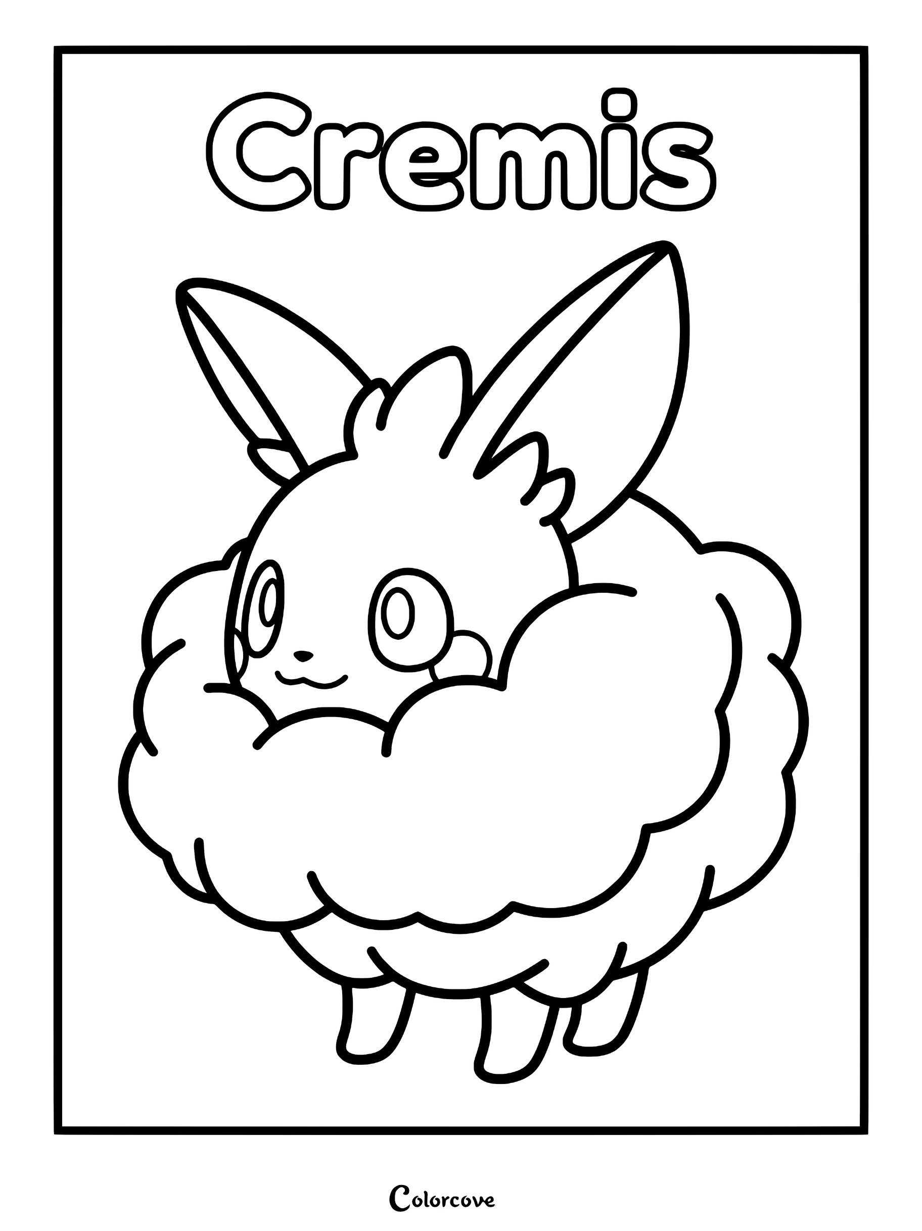 Cremis from Palworld with fluffy wool and large ears in a printable coloring page format.