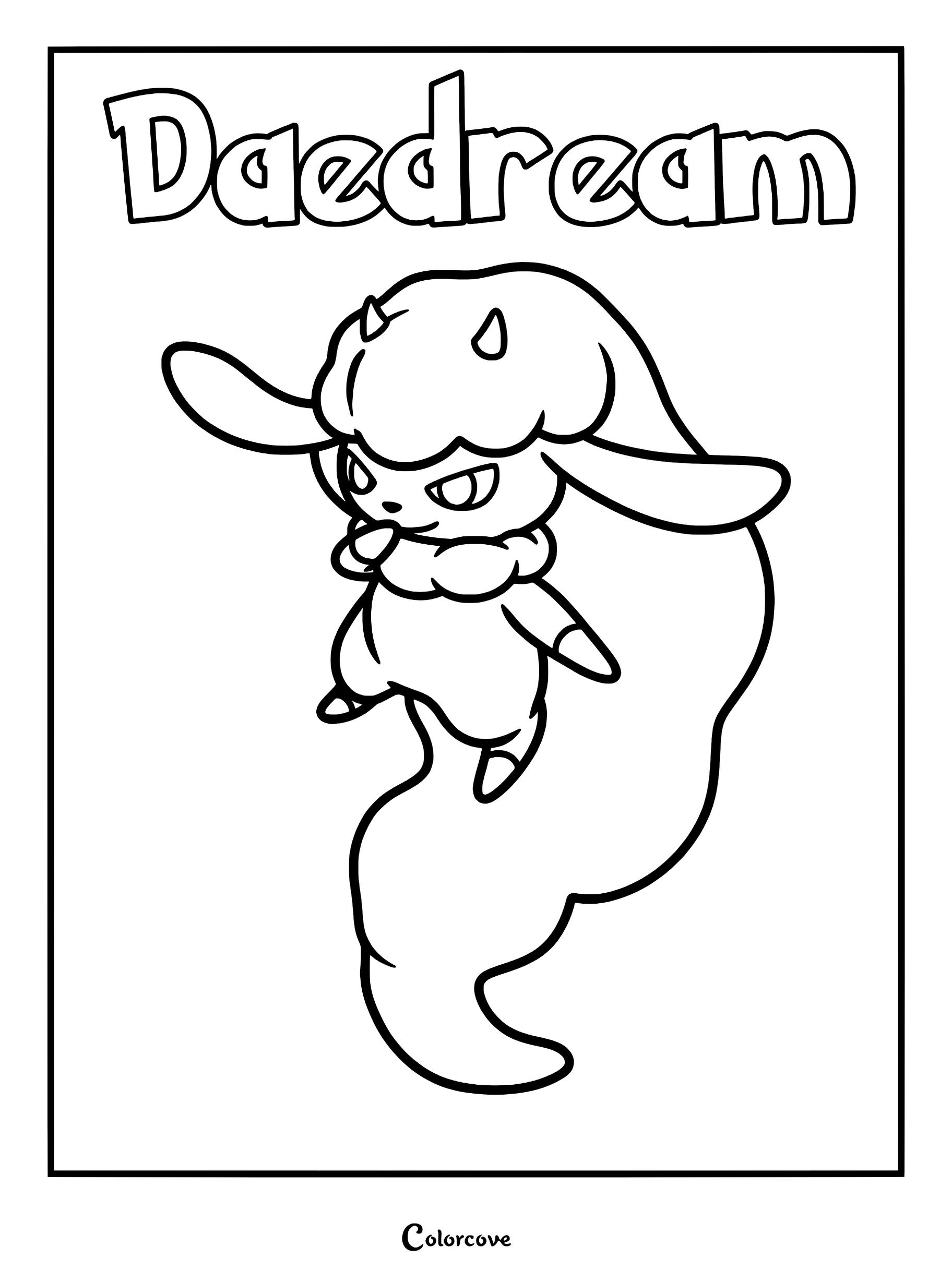 Daedream from Palworld floating with its long ghost-like tail in this printable coloring page.