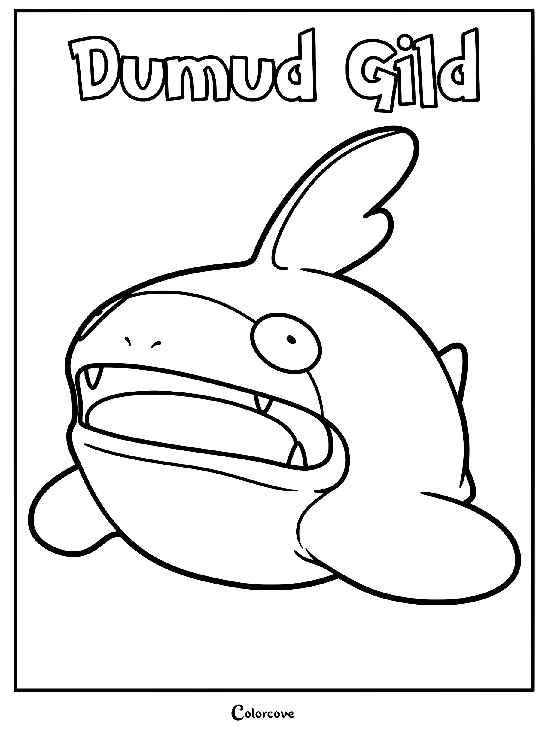 A printable coloring page featuring the Palworld creature Dumud Gild with its distinct dorsal fin and wide mouth.