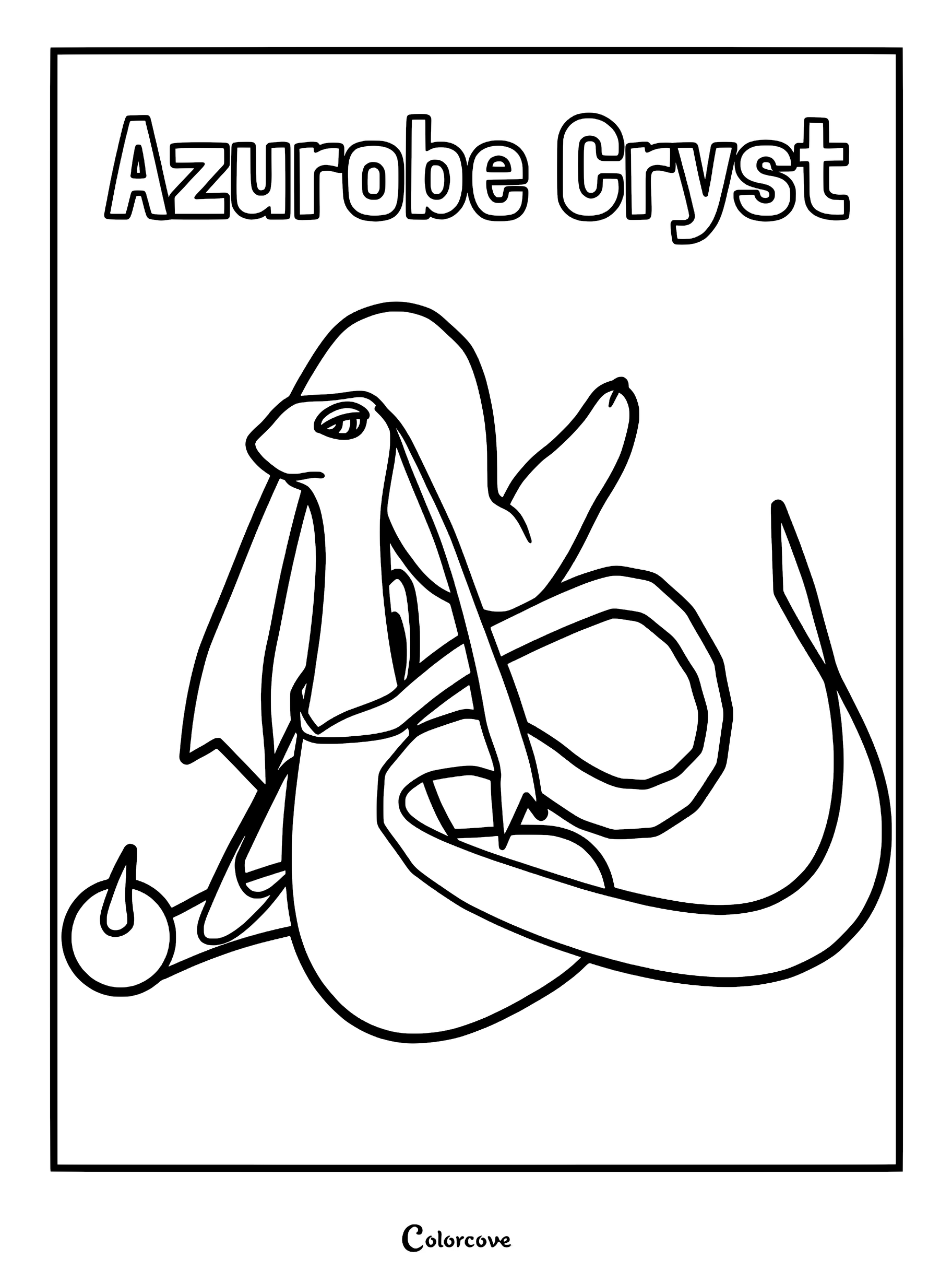 Azurobe Cryst Palworld character line art coloring page with long flowing ribbons and serpentine body.