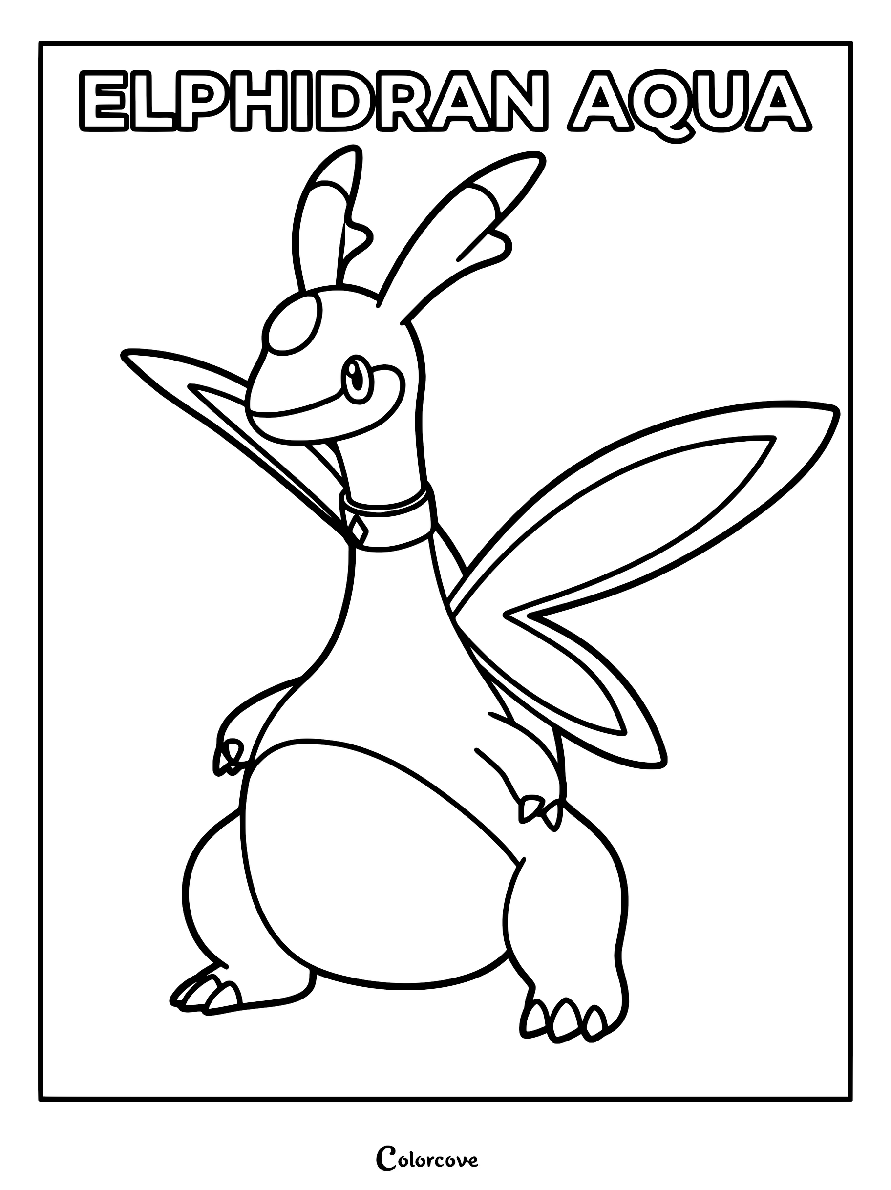 A printable coloring page featuring the Palworld character Elphidran Aqua with its distinct wing shape and collar.