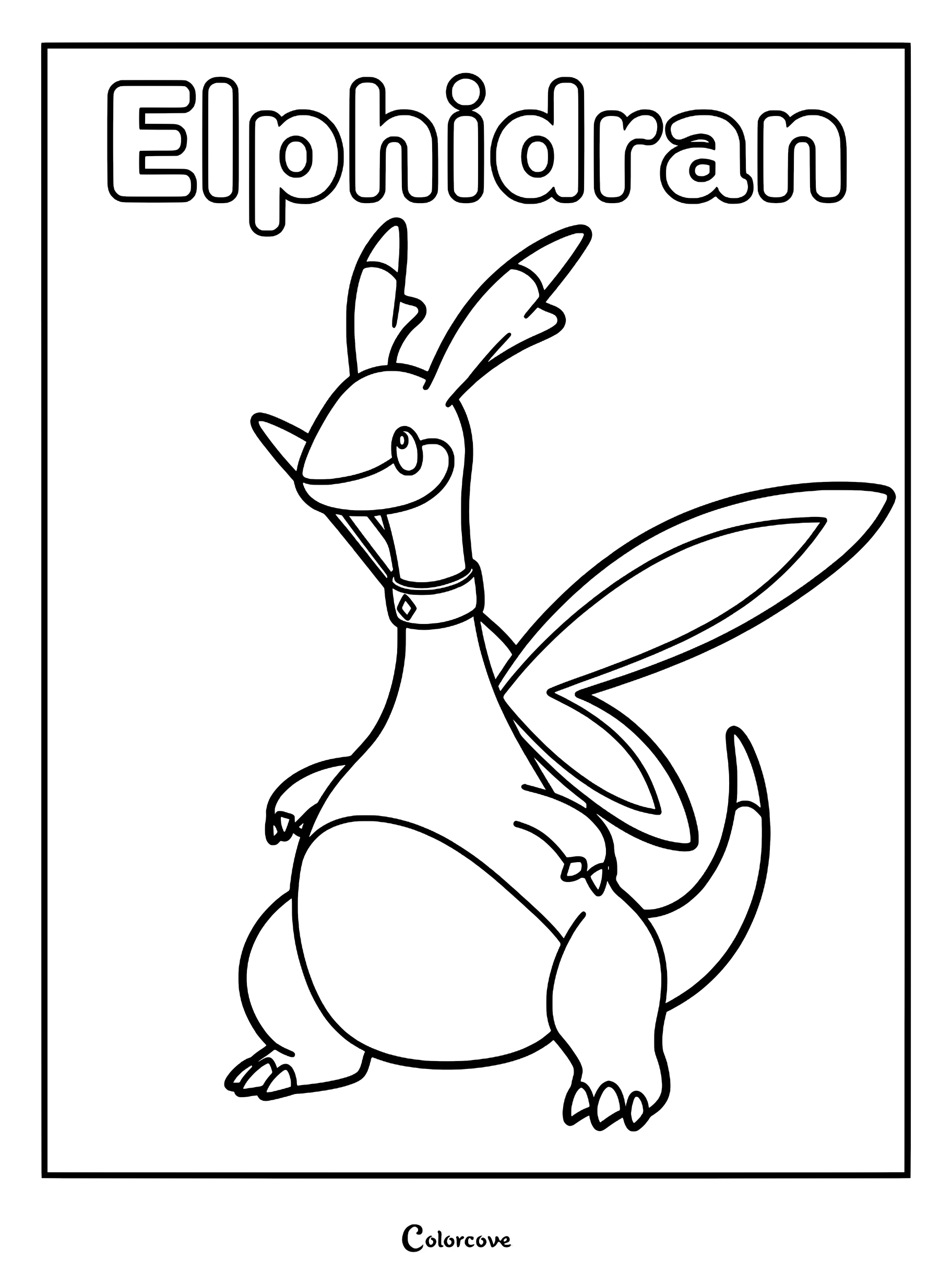 A printable coloring page featuring the Palworld dragon Elphidran with its signature wings and collar.