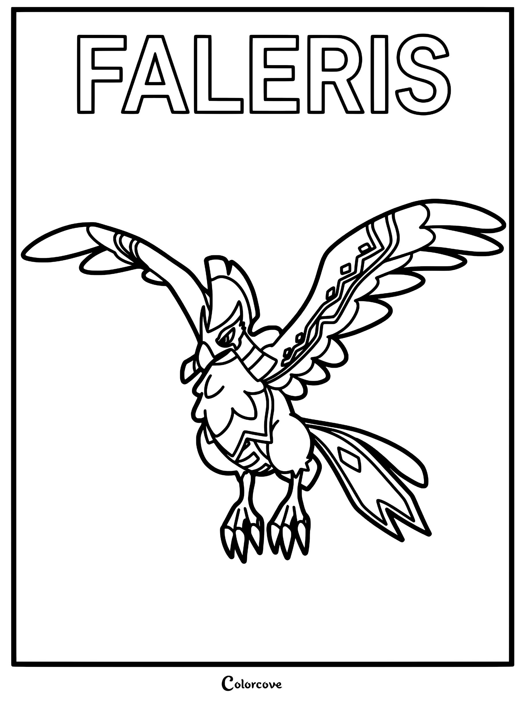 Faleris from Palworld with wings spread wide in a printable coloring page format.