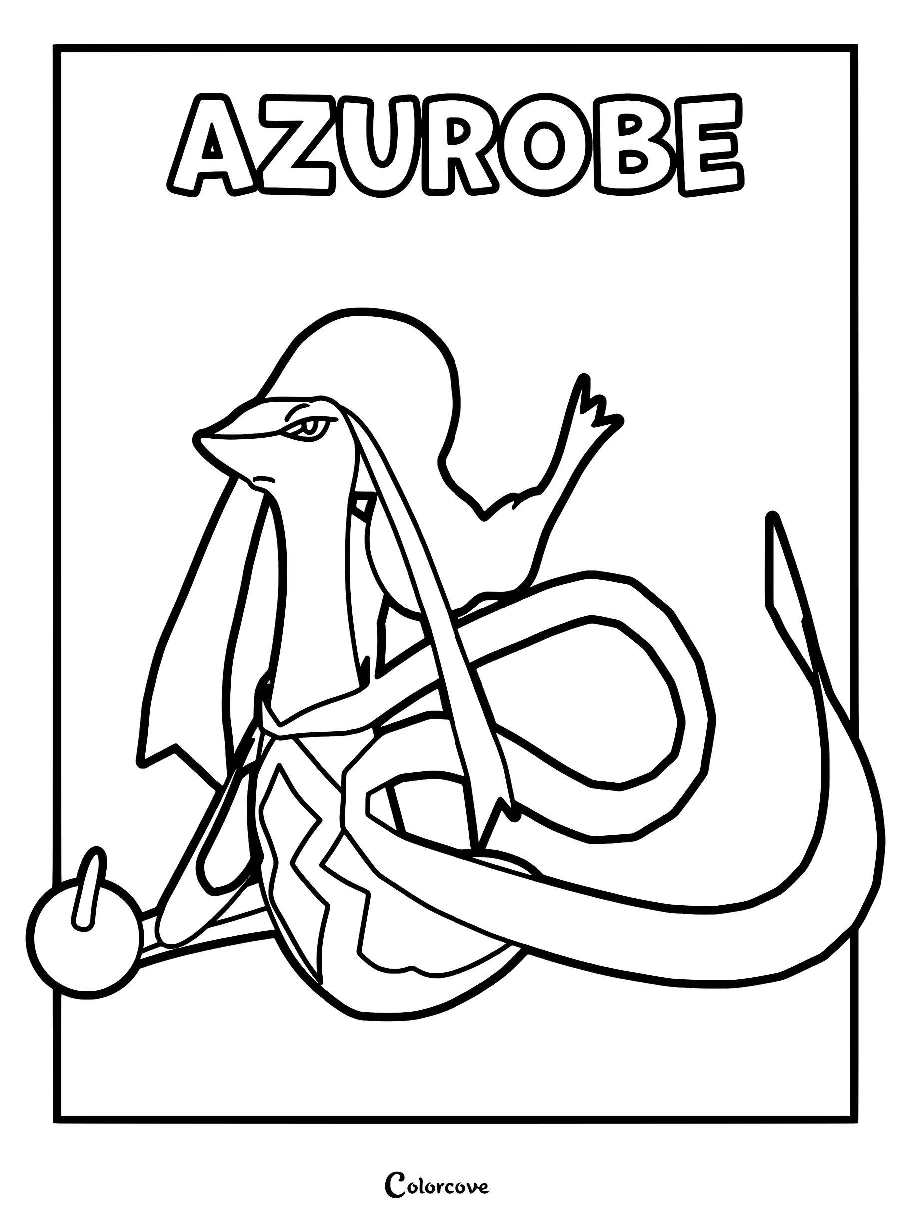 Azurobe from Palworld in a detailed line art coloring page with its name displayed at the top.